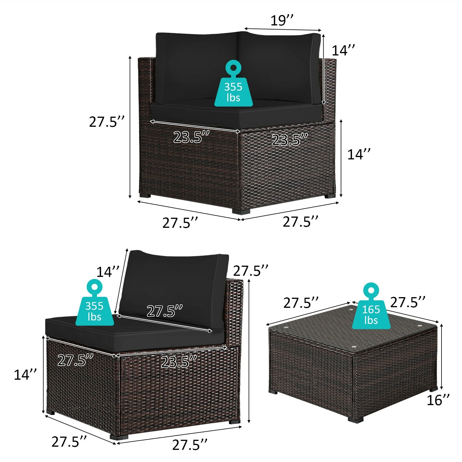 6-Piece Patio Sofa Set With Cushions, Outdoor, Black - Image 5