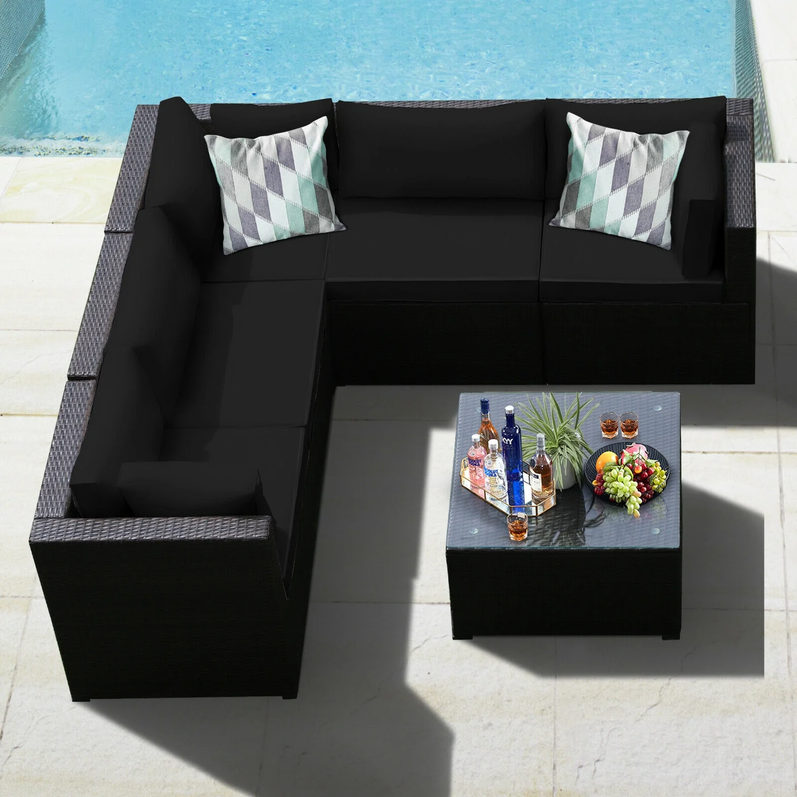 6-Piece Patio Sofa Set With Cushions, Outdoor, Black - Image 7