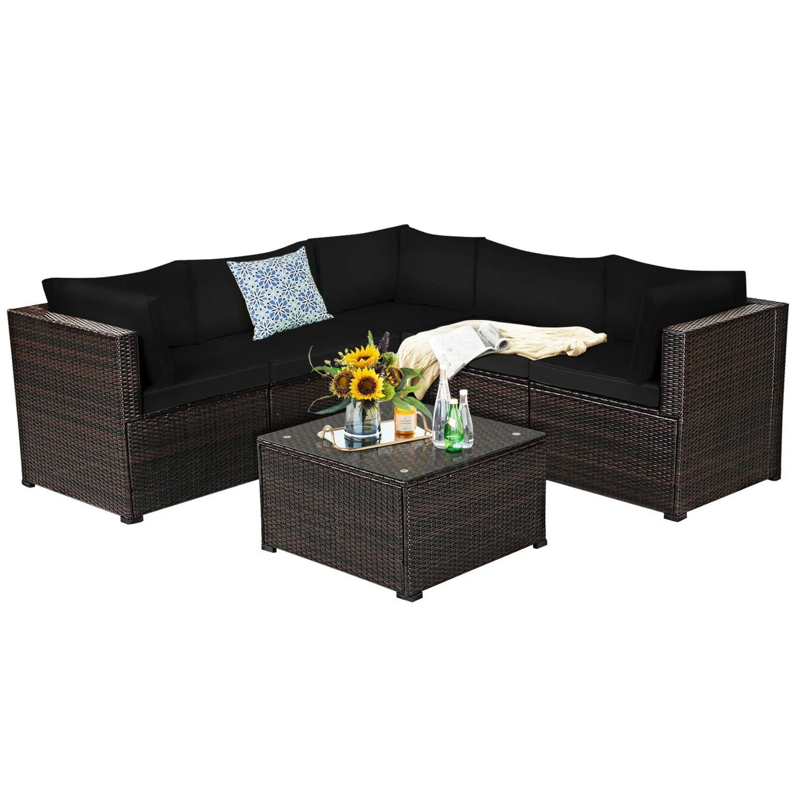 6-Piece Patio Sofa Set With Cushions, Outdoor, Black - Image 9