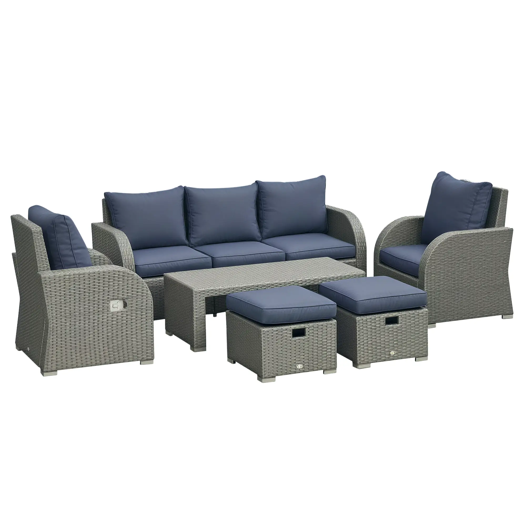 6-Piece PE Wicker Patio Sectional Set, with Cushions, Dark Blue