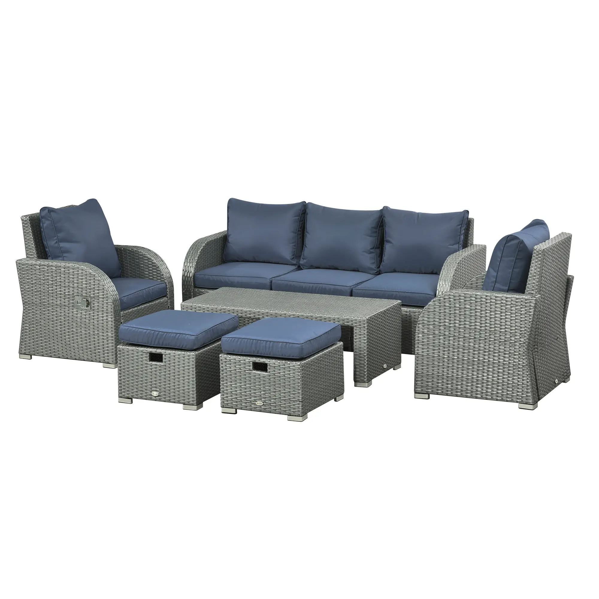 6-Piece PE Wicker Patio Sectional Set, with Cushions, Dark Blue - Image 11