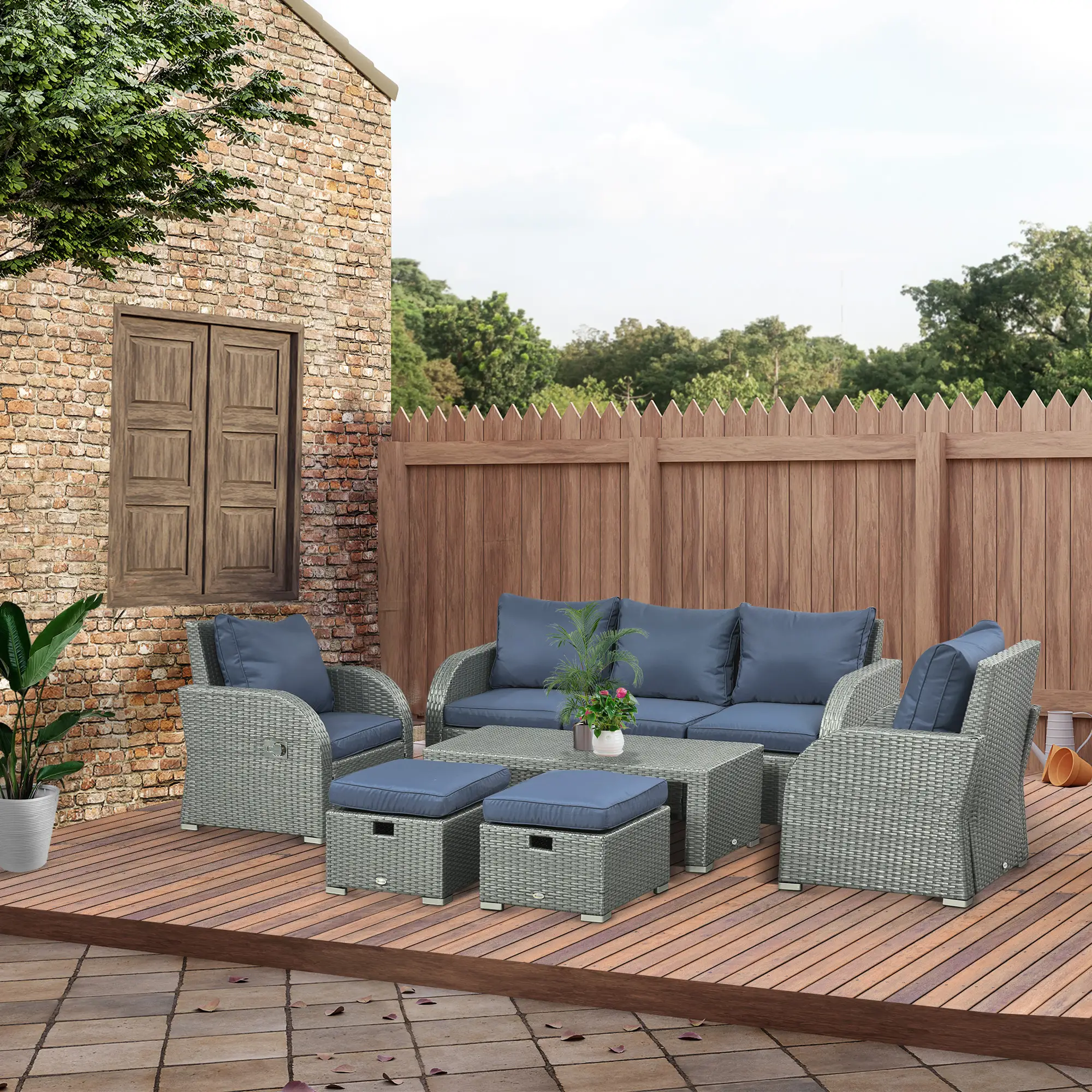 6-Piece PE Wicker Patio Sectional Set, with Cushions, Dark Blue - Image 8