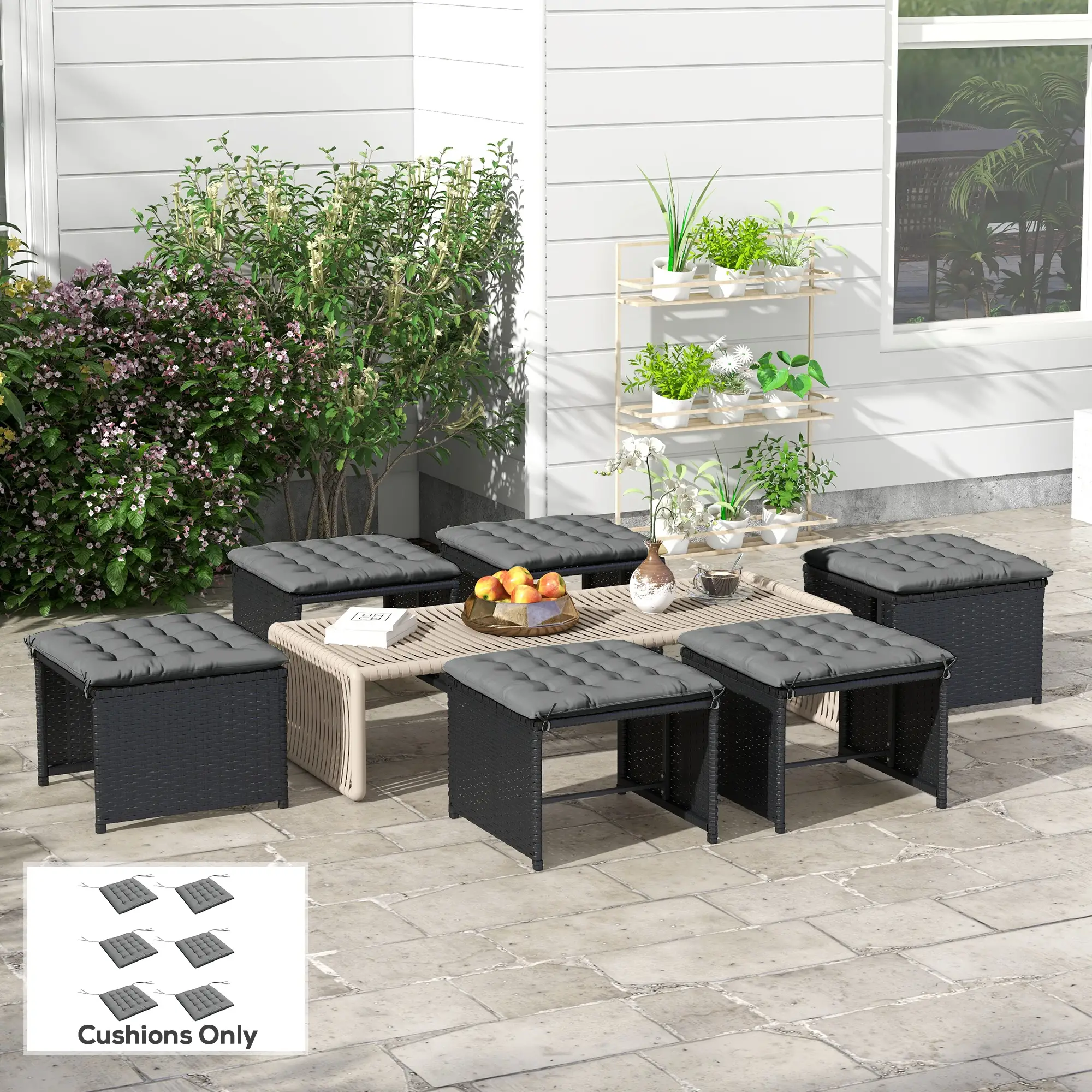6-Piece Seat Cushion Pillows, Button Tufted Patio Chair Cushions, Charcoal Grey - Image 2