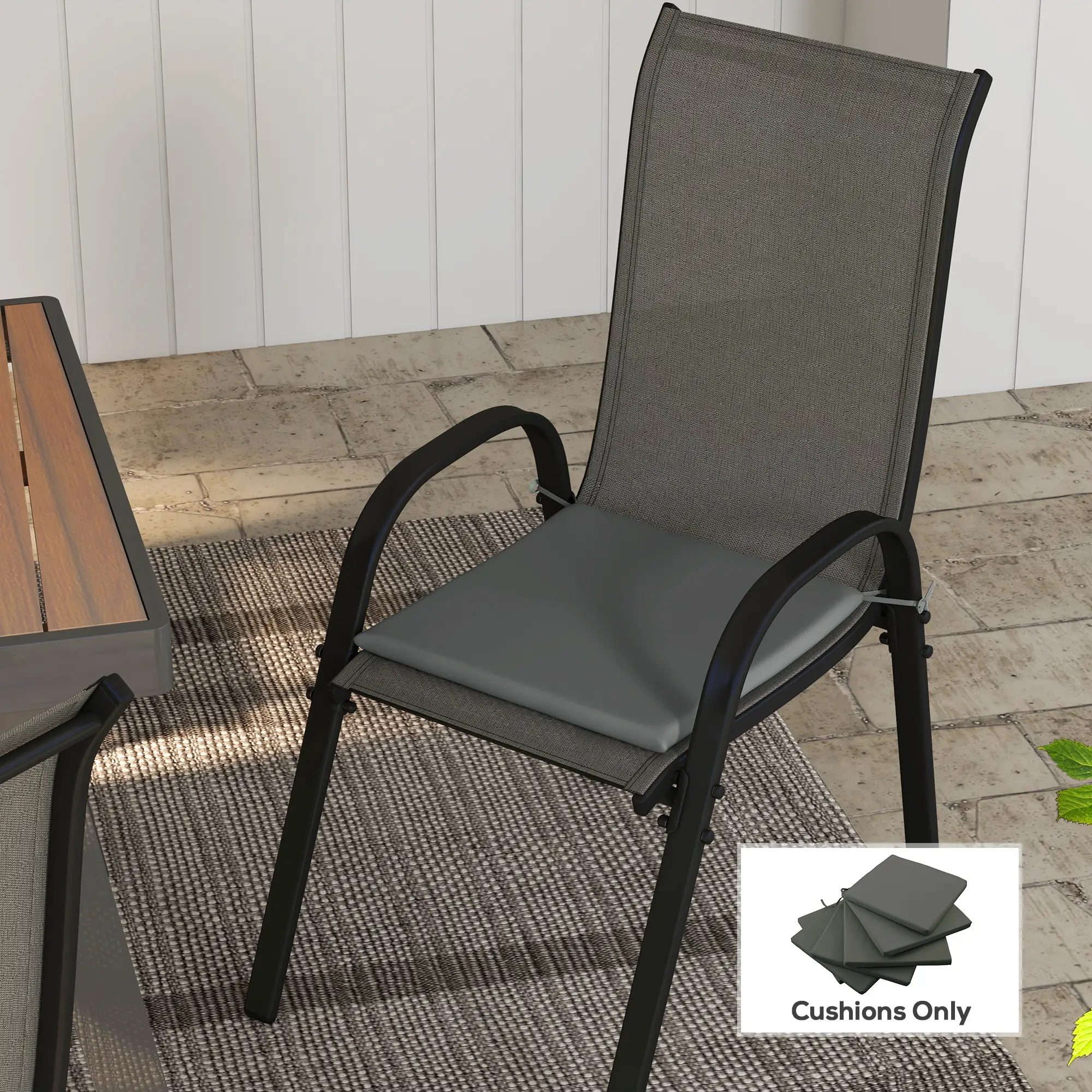 6-Piece Seat Cushion Pillows, Patio Chair Cushions with Ties, Charcoal Grey - Image 2