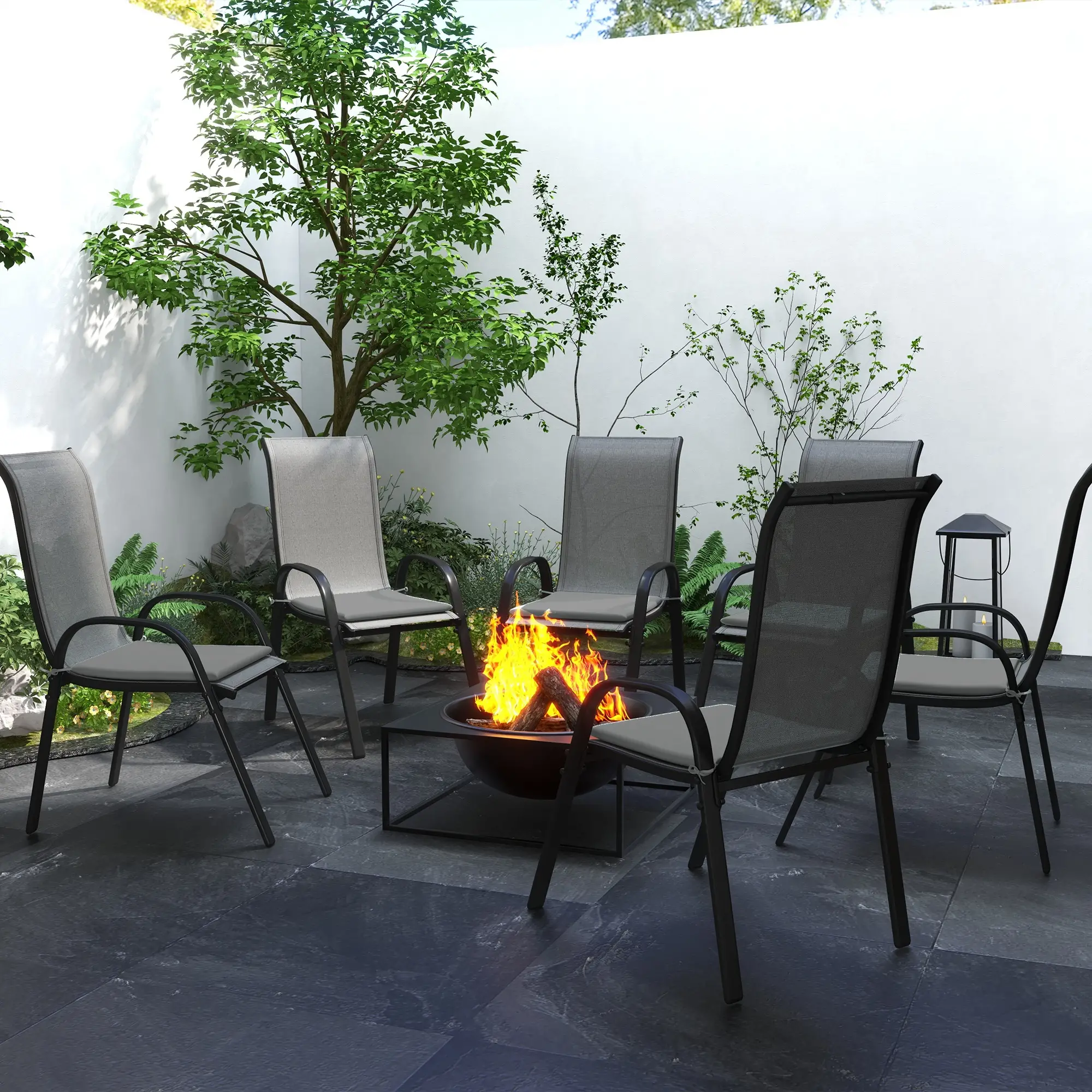 6-Piece Seat Cushion Pillows, Patio Chair Cushions with Ties, Charcoal Grey - Image 6