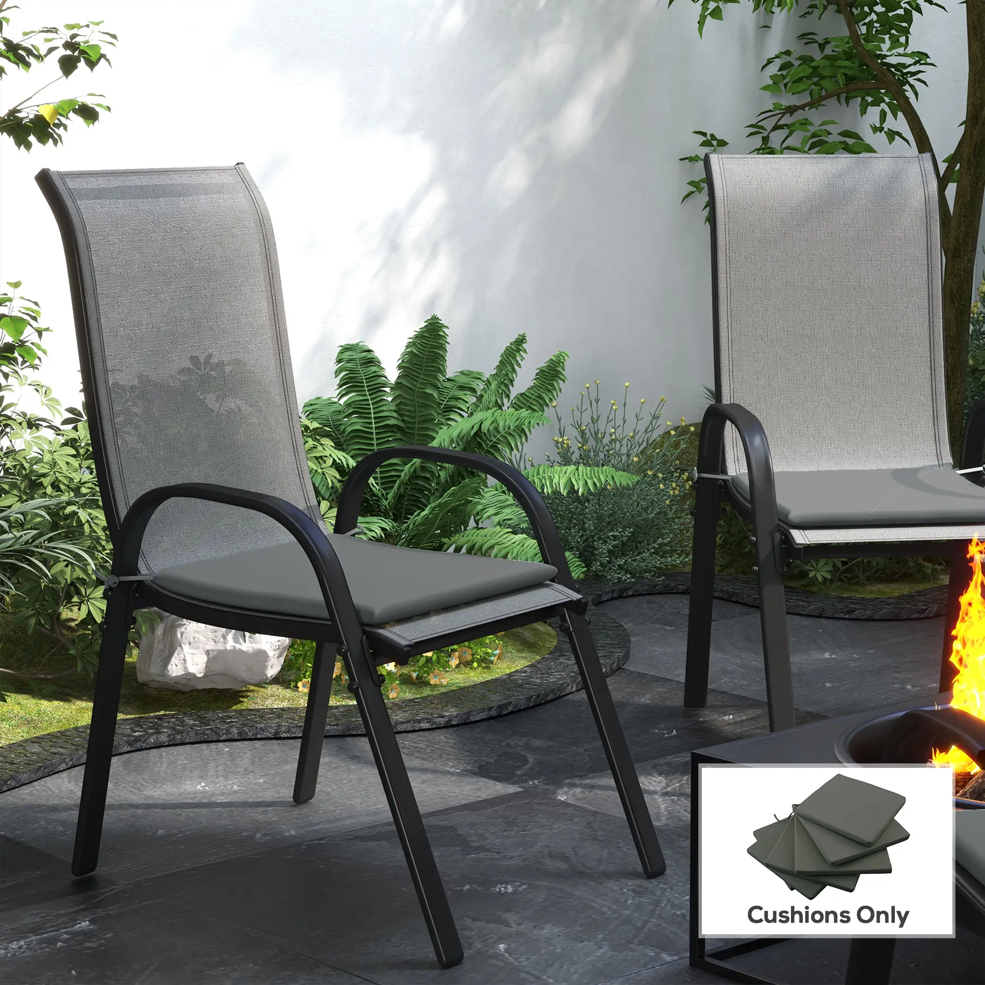 6-Piece Seat Cushion Pillows, Patio Chair Cushions with Ties, Charcoal Grey - Image 8