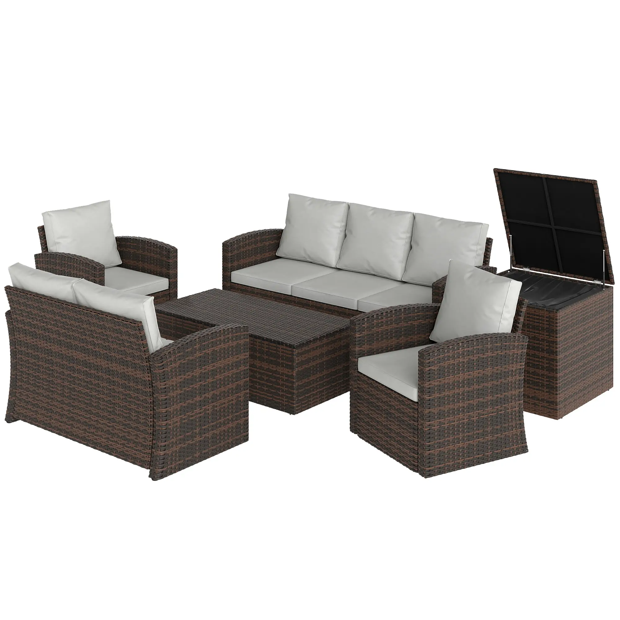 6-Piece Wicker Patio Furniture Set, 7-Seater with Cushions, Cream White