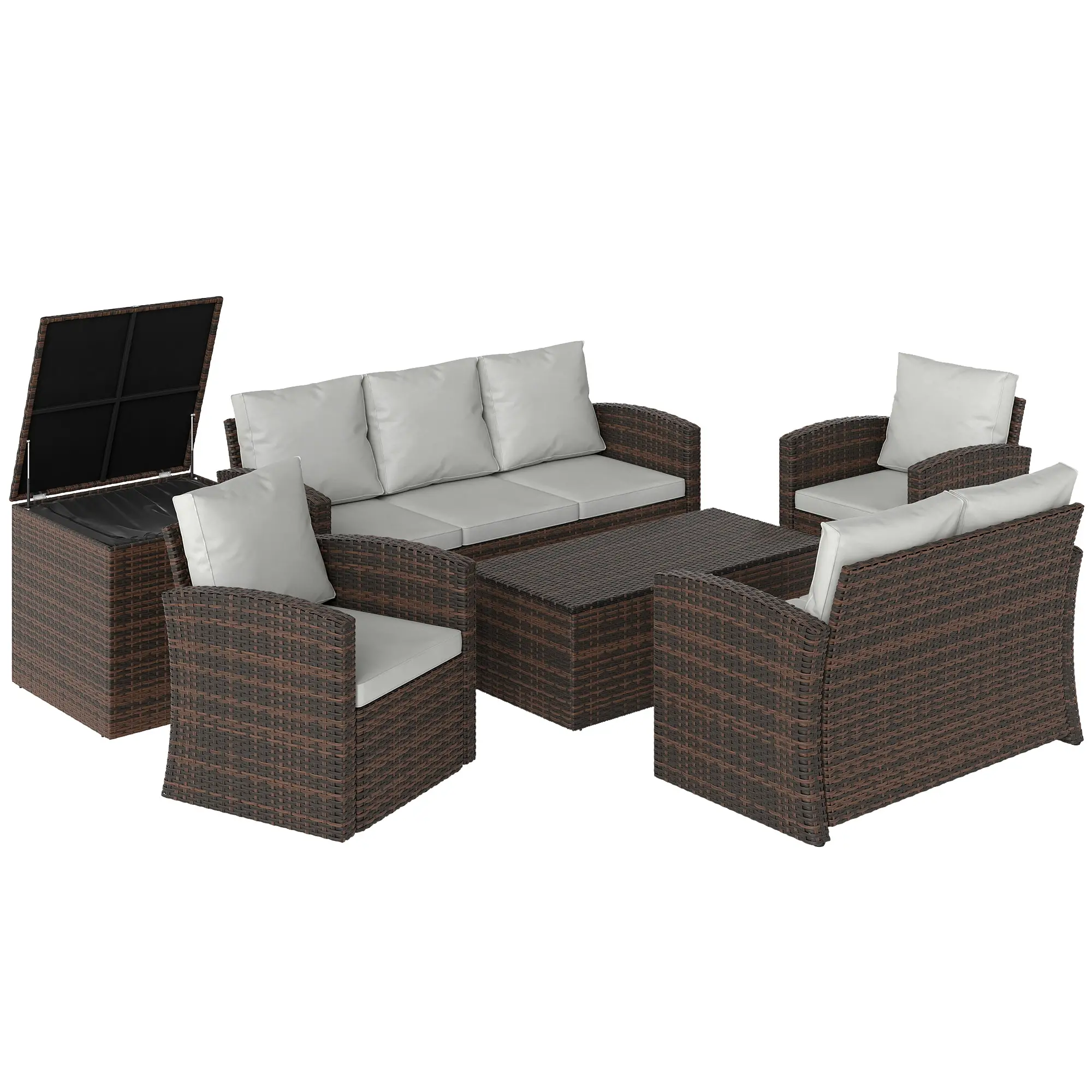 6-Piece Wicker Patio Furniture Set, 7-Seater with Cushions, Cream White - Image 11
