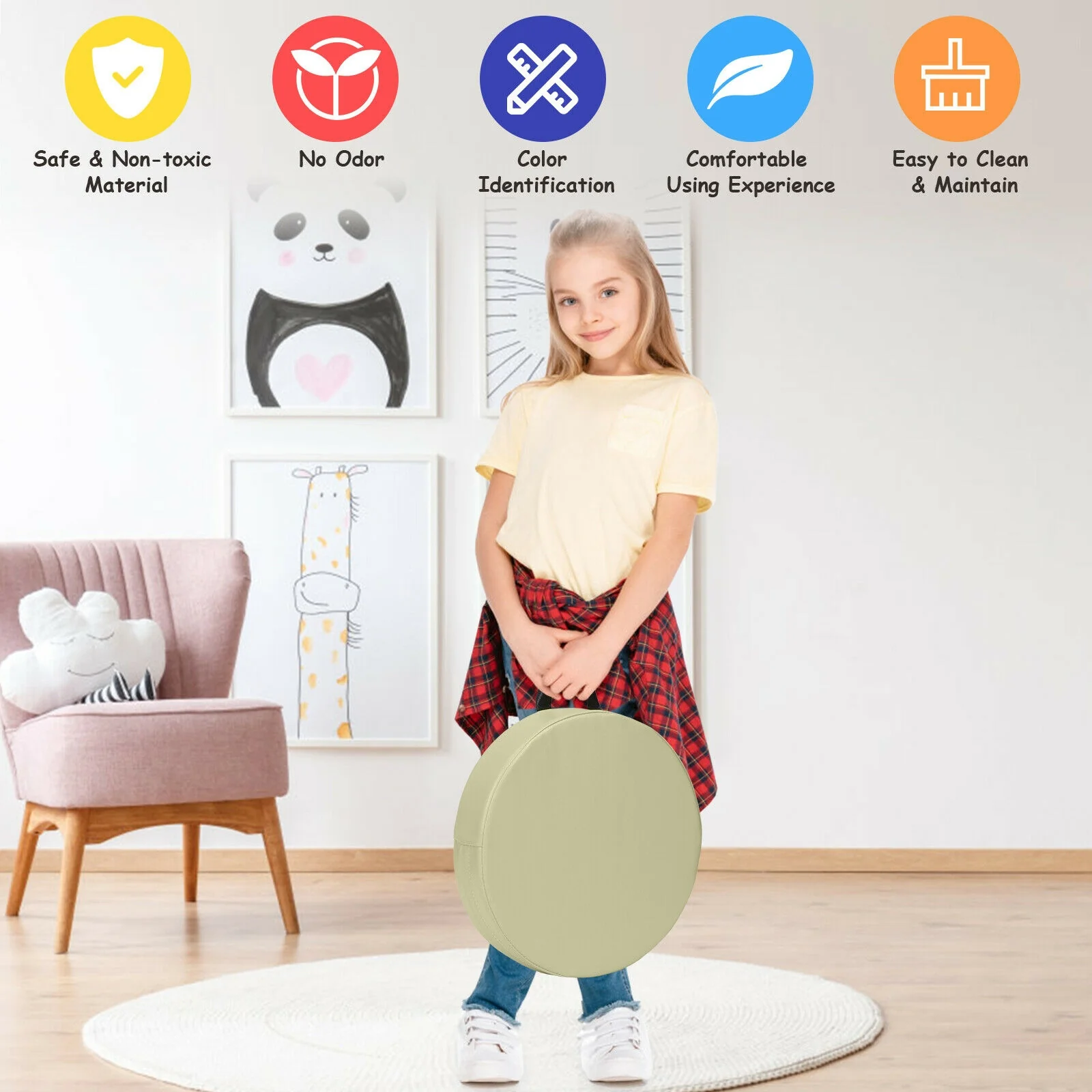 6 Pieces 15 Inch Round Toddler Floor Cushions, Blue - Image 3