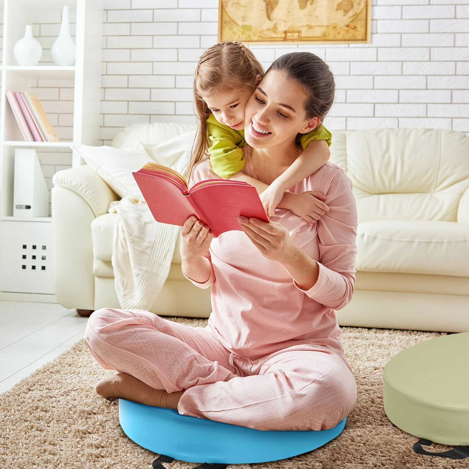 6 Pieces 15 Inch Round Toddler Floor Cushions, Blue - Image 7