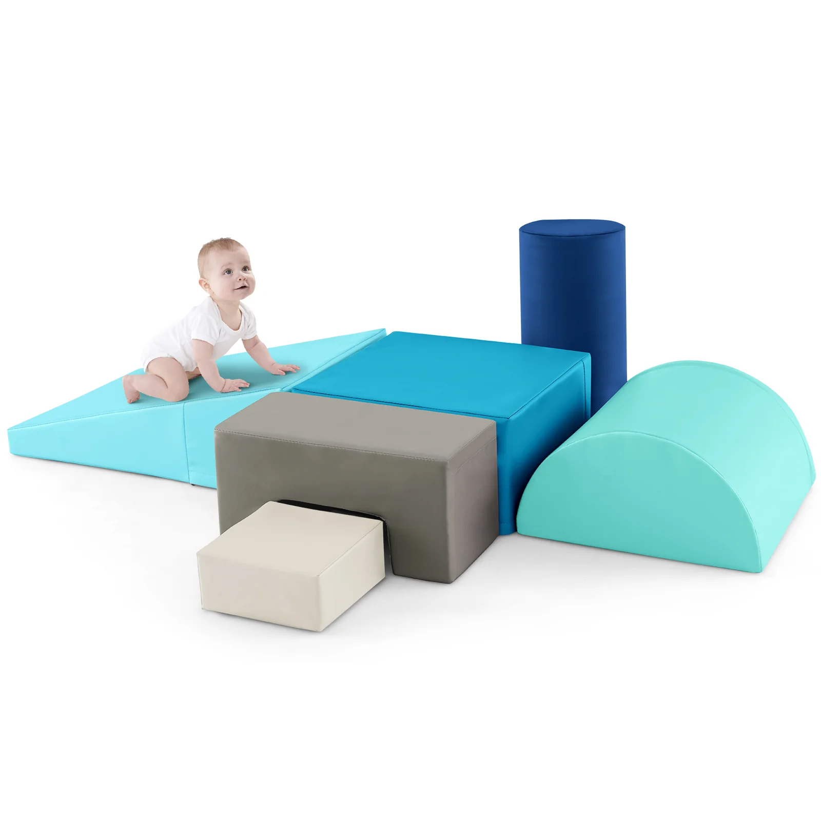 6 Pieces Foam Climbing Blocks, Indoor Climb Crawl Activity Playset, Navy
