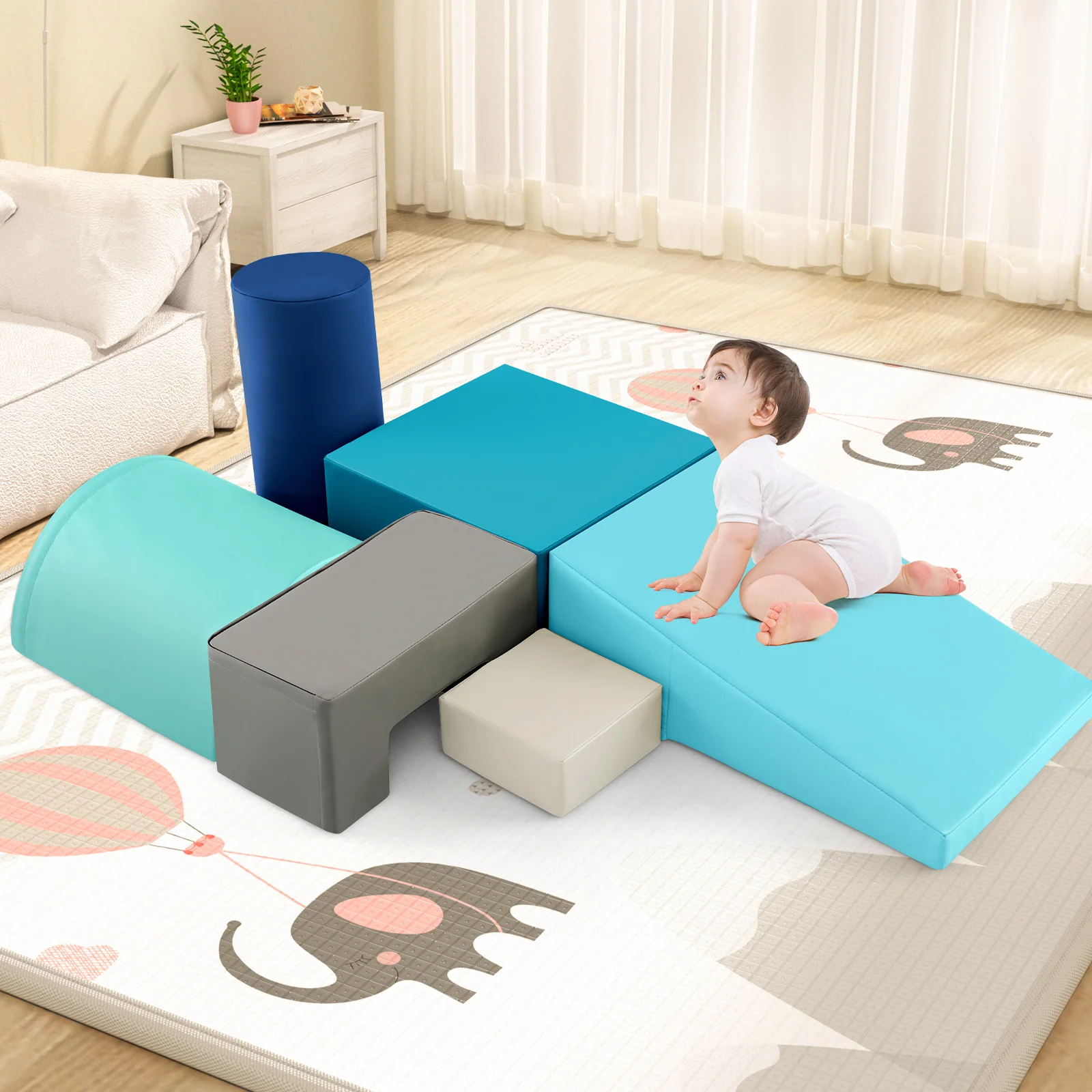 6 Pieces Foam Climbing Blocks, Indoor Climb Crawl Activity Playset, Navy - Image 3