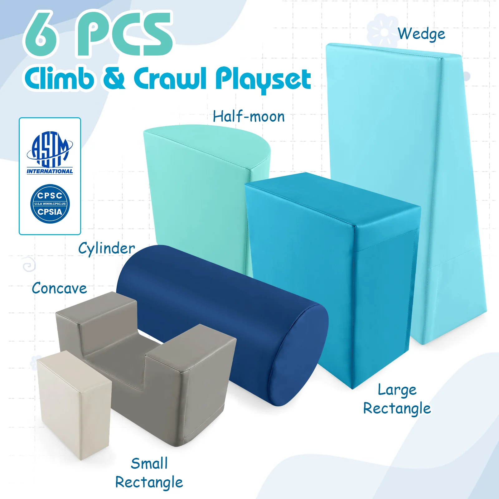 6 Pieces Foam Climbing Blocks, Indoor Climb Crawl Activity Playset, Navy - Image 9