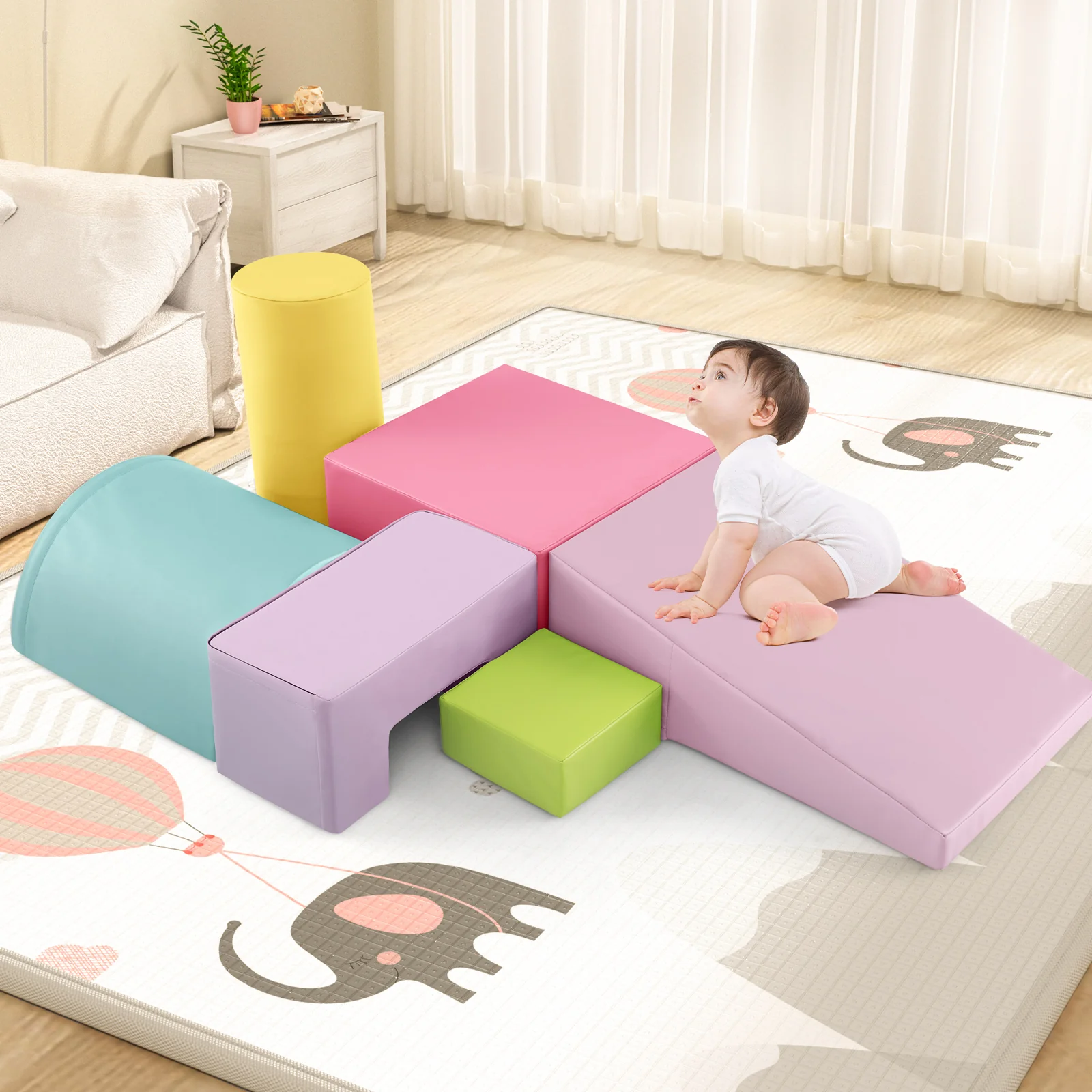 6 Pieces Foam Climbing Blocks, Indoor Playset, Macaron, Multicolor - Image 2