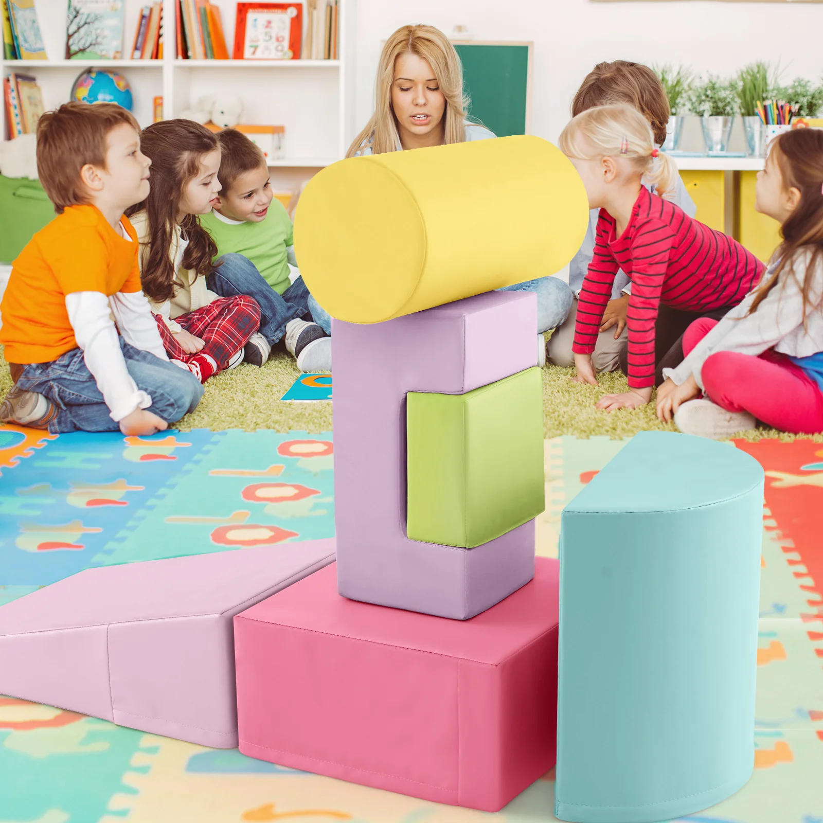 6 Pieces Foam Climbing Blocks, Indoor Playset, Macaron, Multicolor - Image 3