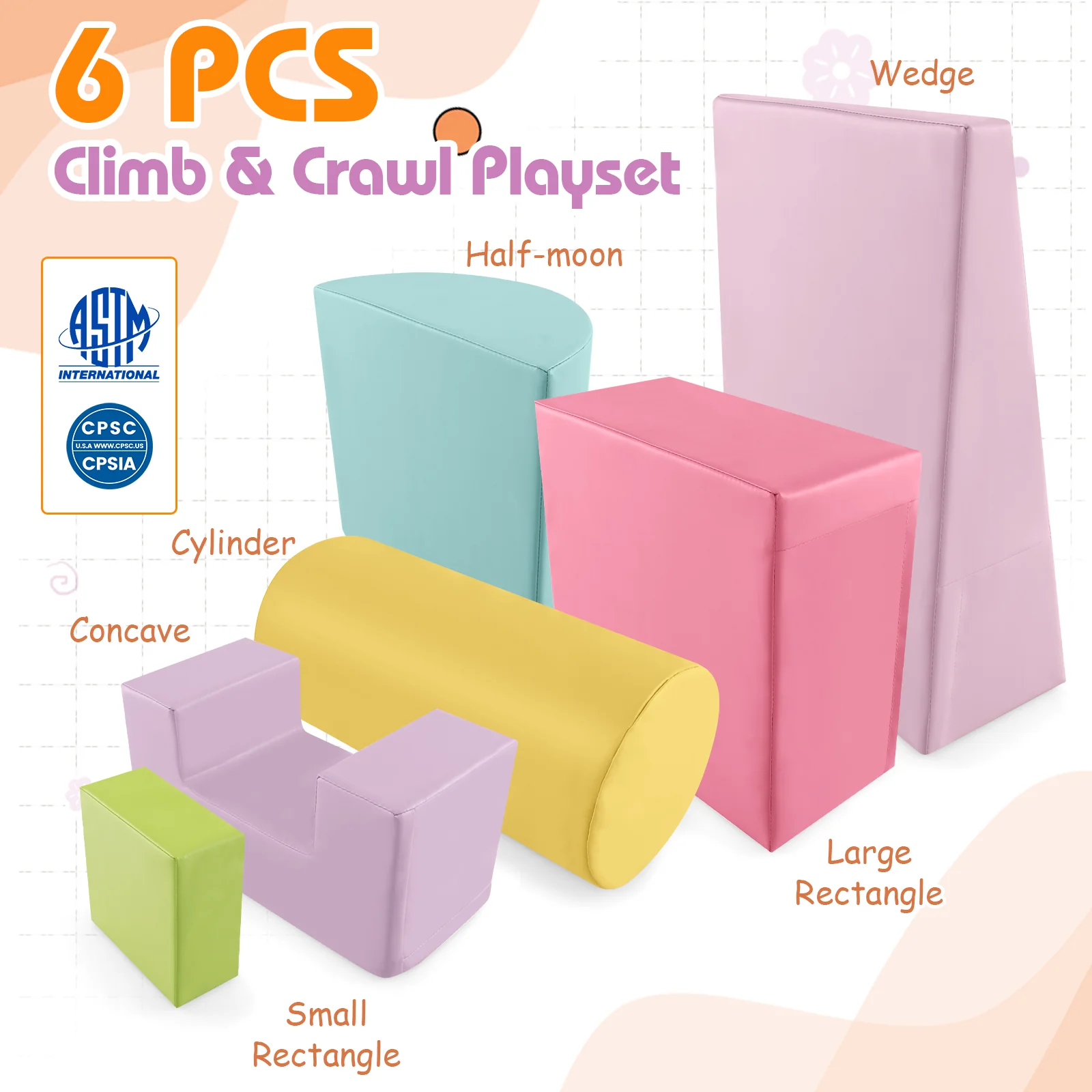 6 Pieces Foam Climbing Blocks, Indoor Playset, Macaron, Multicolor - Image 9