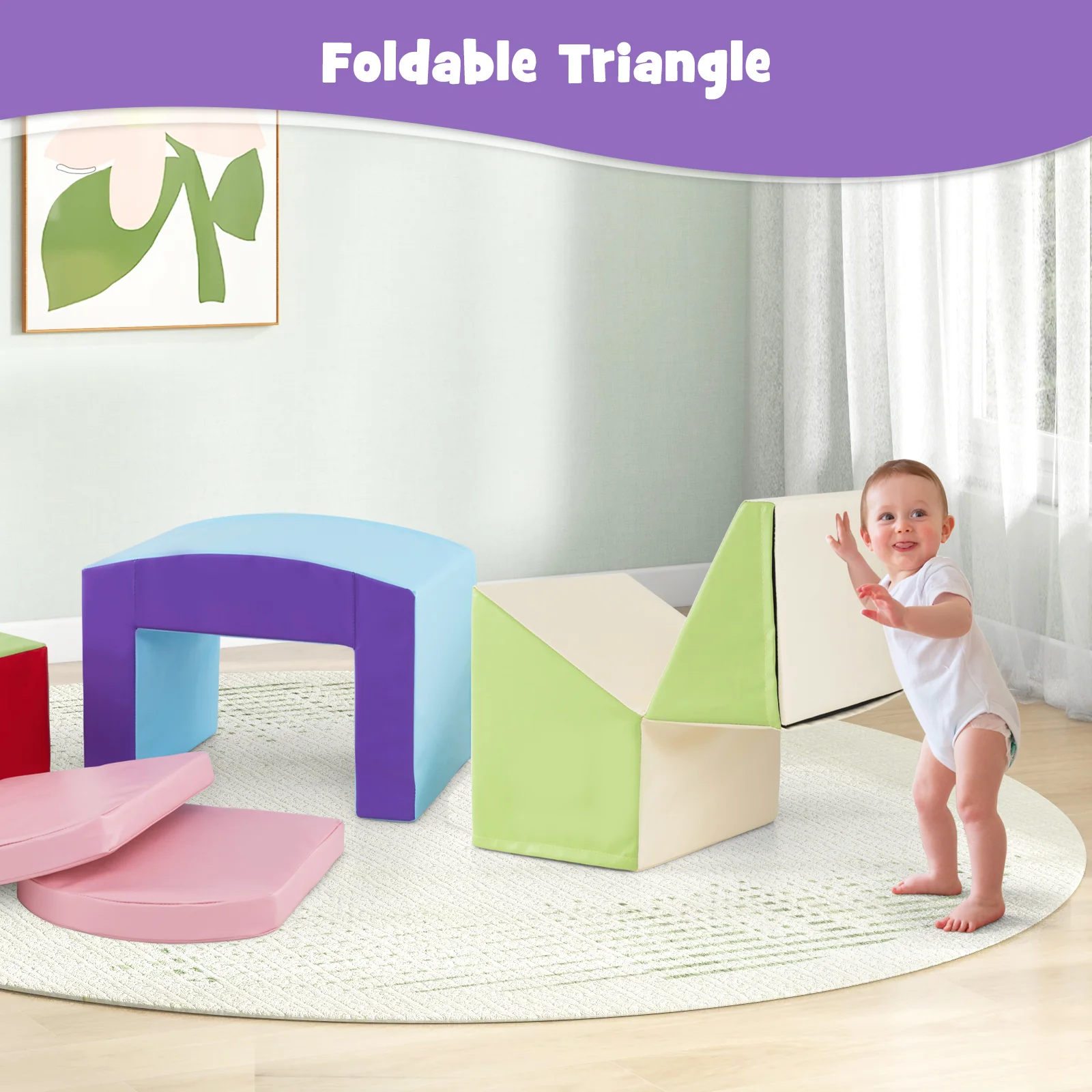 6 Pieces Foam Climbing Blocks, Soft Play For Toddlers, Tunnel, Beige - Image 8