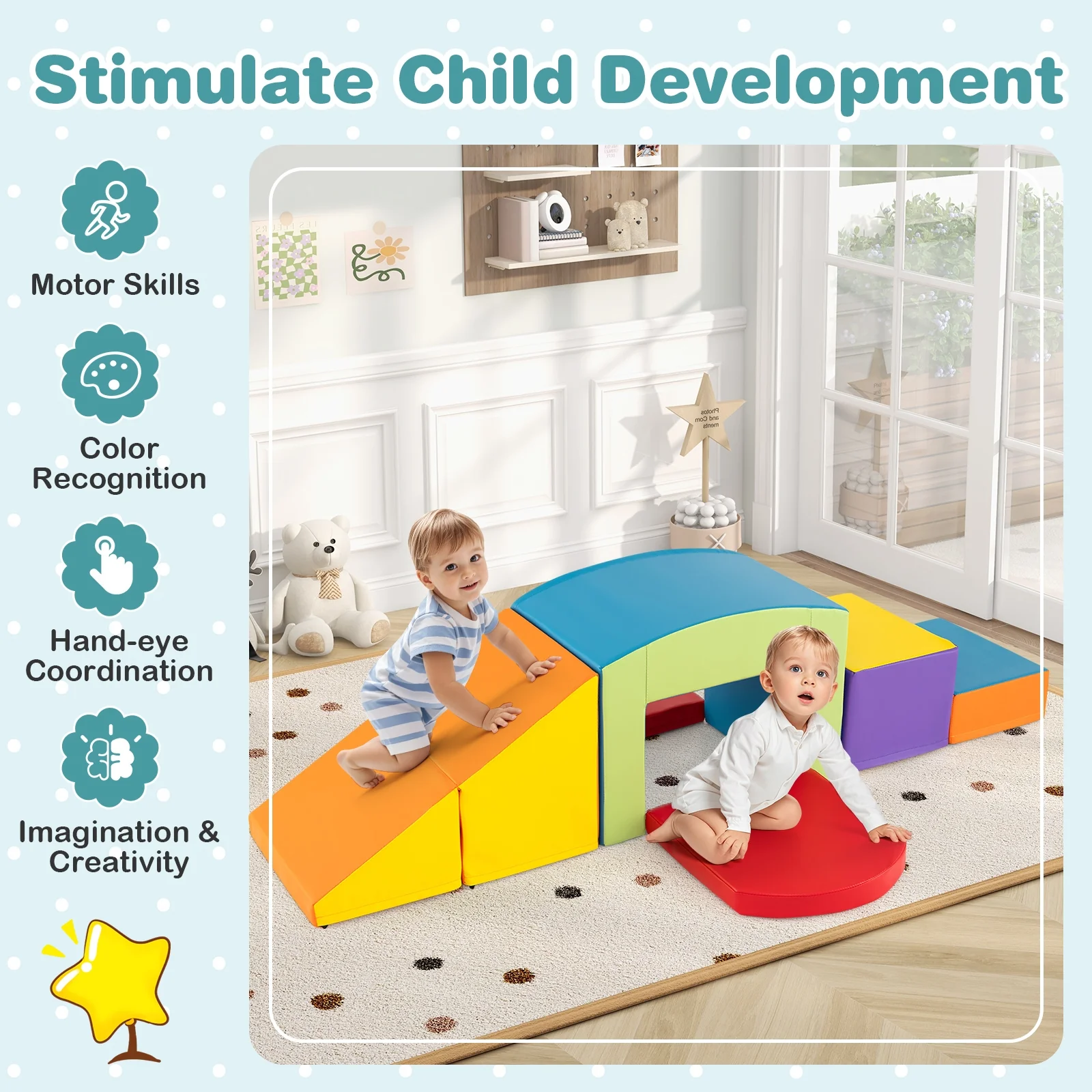 6 Pieces Foam Climbing Blocks, Soft Play, Multicolor - Image 10