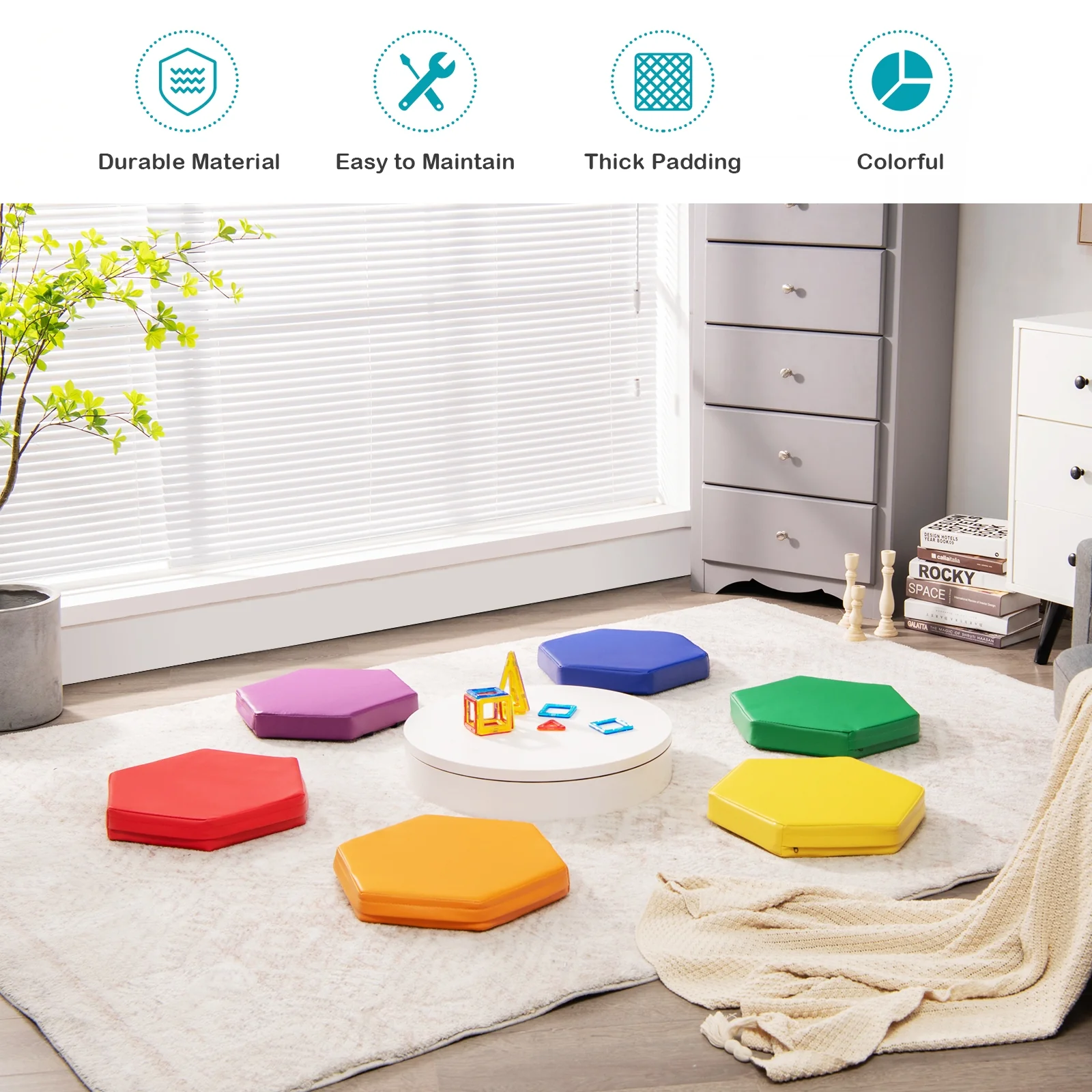 6 Pieces Hexagon Toddler Floor Cushions, Multicolor - Image 7
