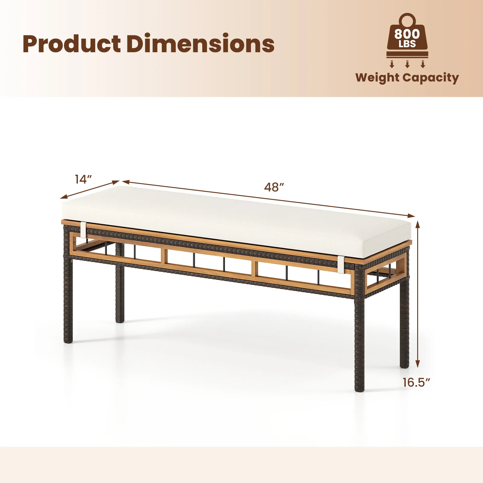 6-Pieces Patio Dining Table Set Rectangular Acacia Wood Table and Backless Bench, White - Image 5