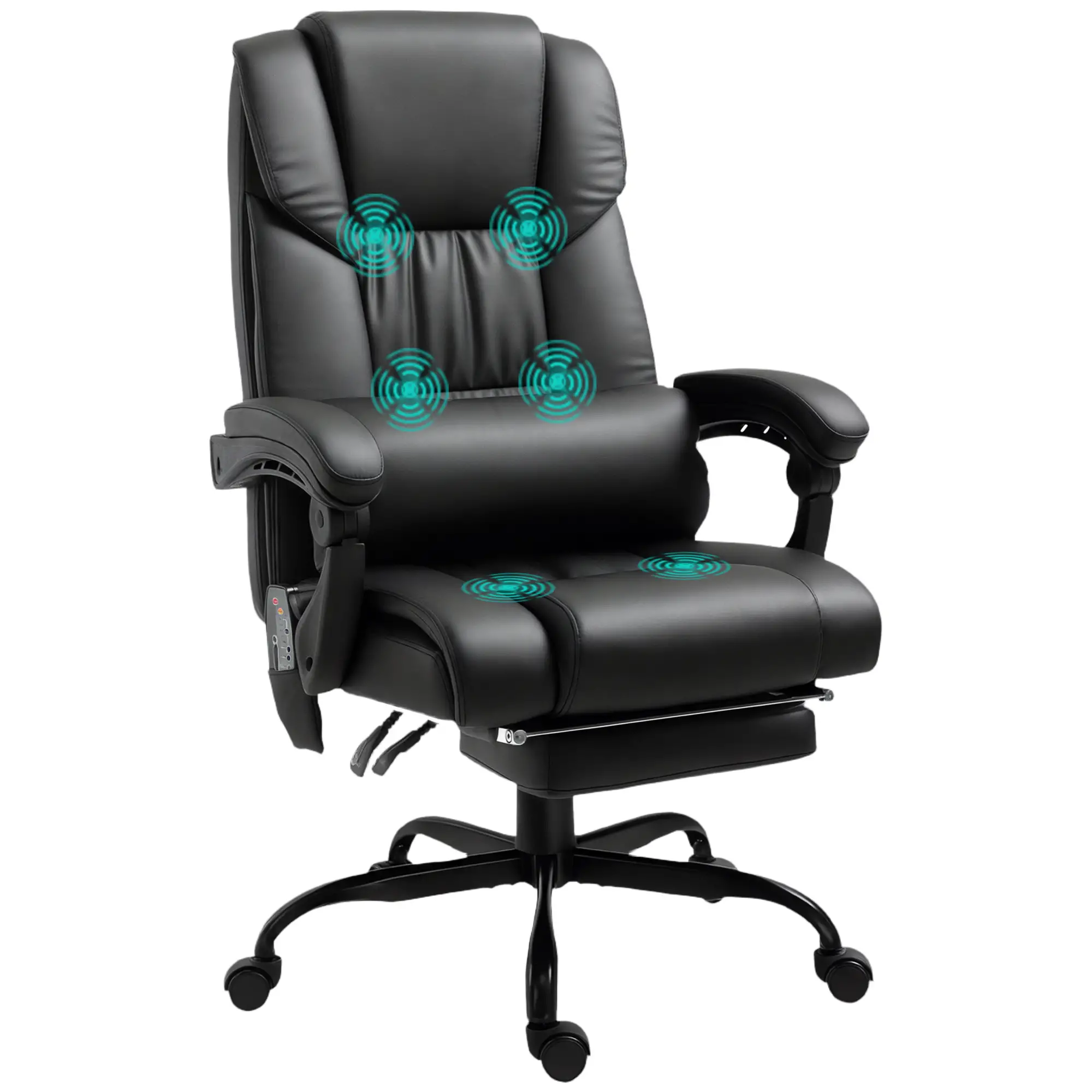6-Point Vibration Massage Chair, Height Adjustable, Reclining, Black