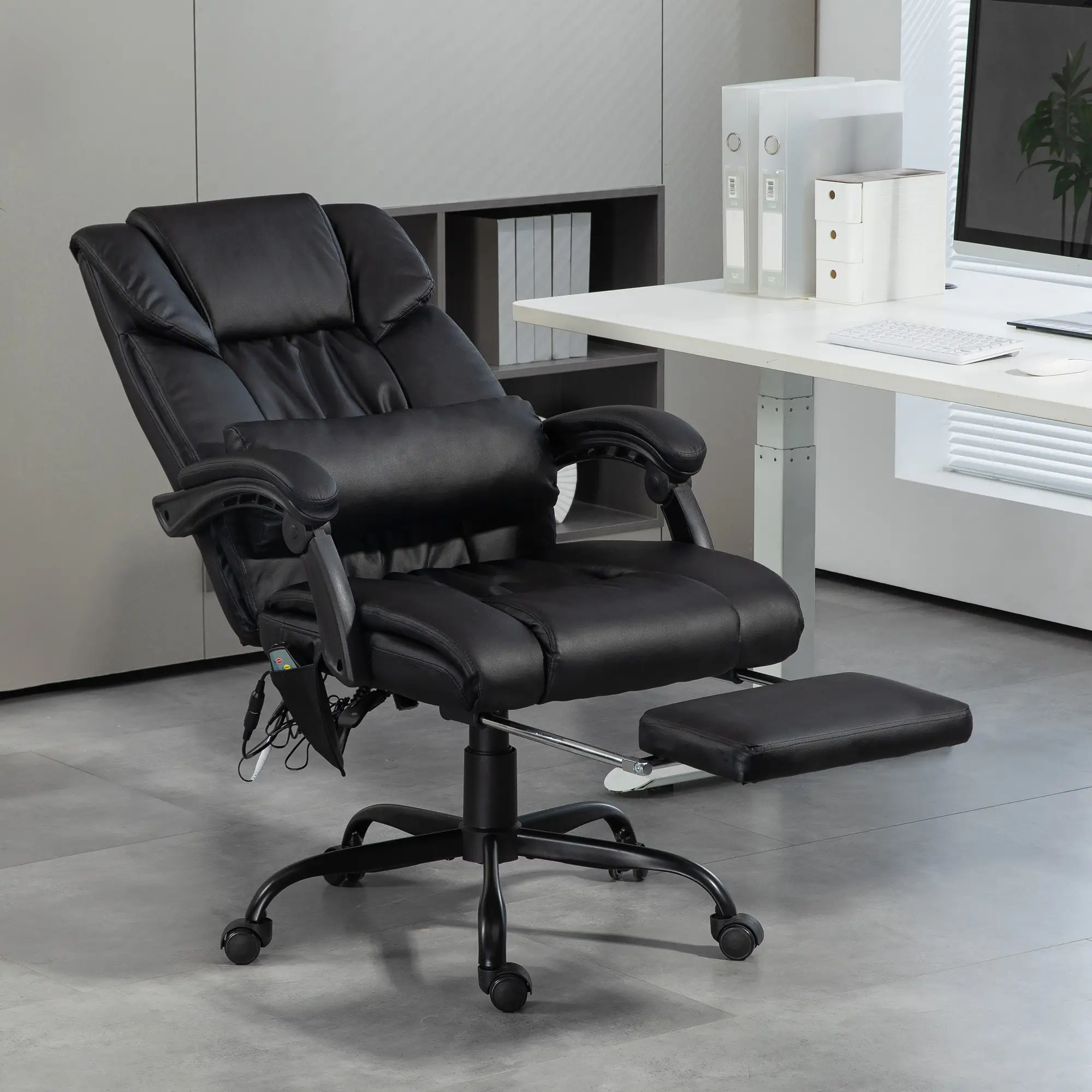 6-Point Vibration Massage Chair, Height Adjustable, Reclining, Black - Image 2