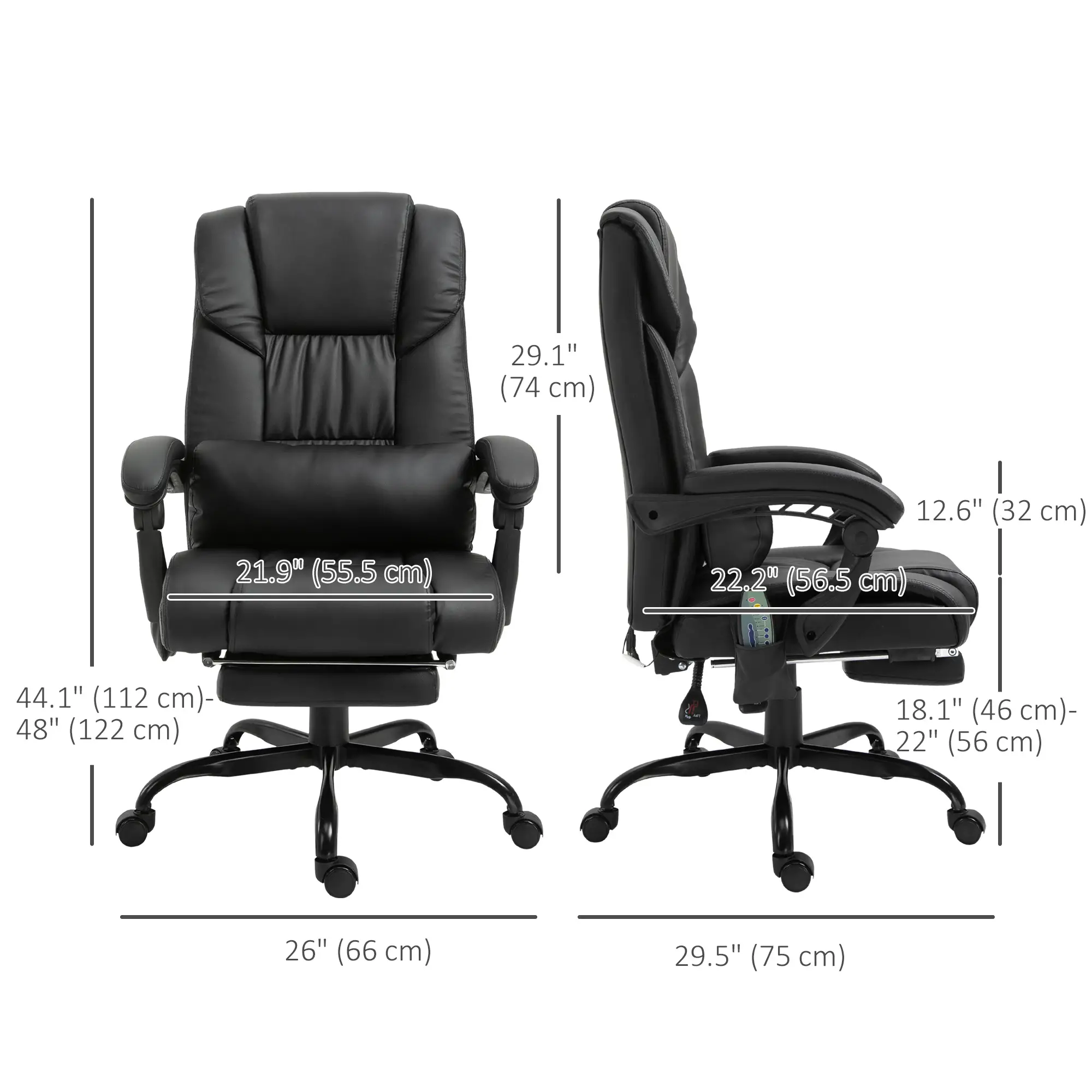 6-Point Vibration Massage Chair, Height Adjustable, Reclining, Black - Image 3