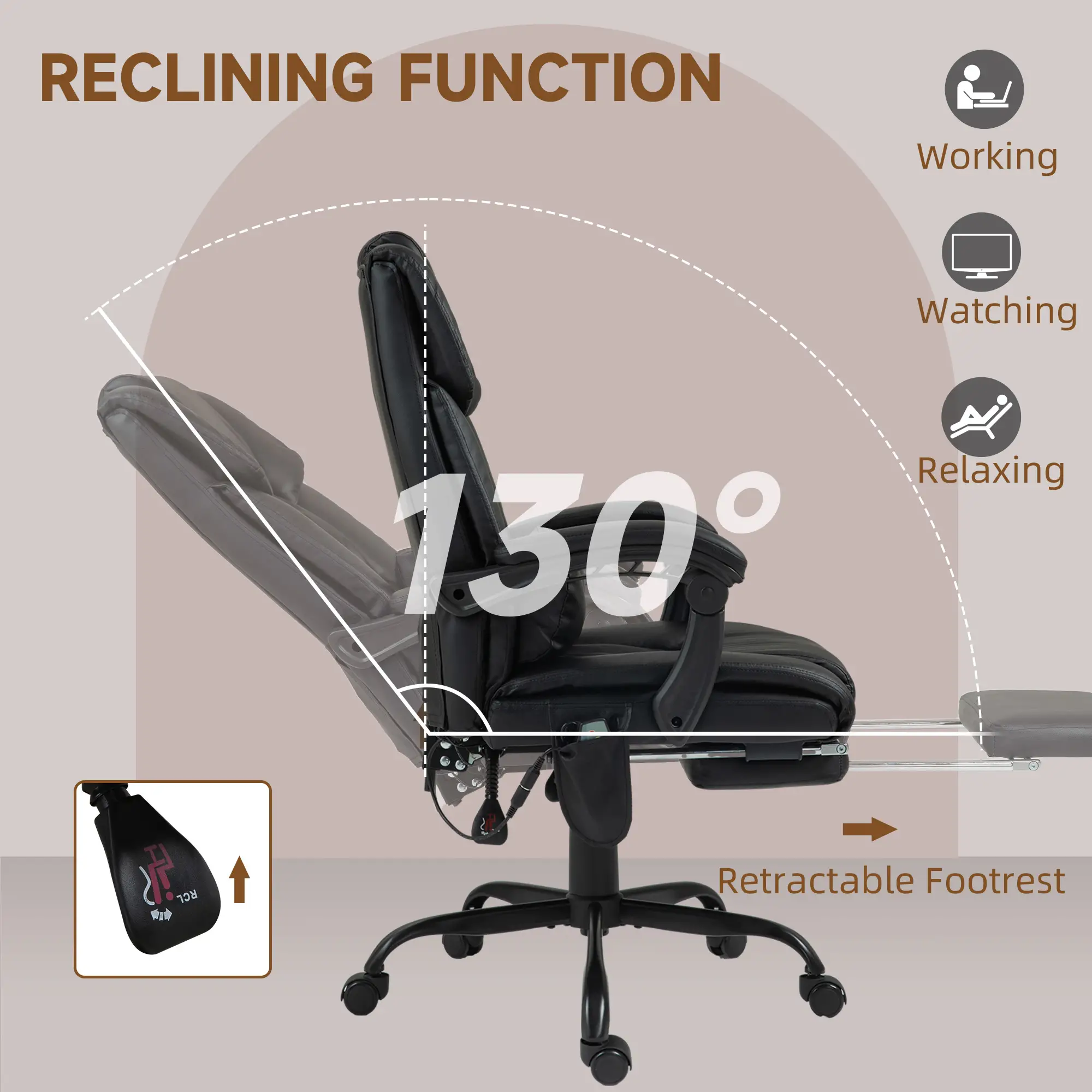 6-Point Vibration Massage Chair, Height Adjustable, Reclining, Black - Image 5