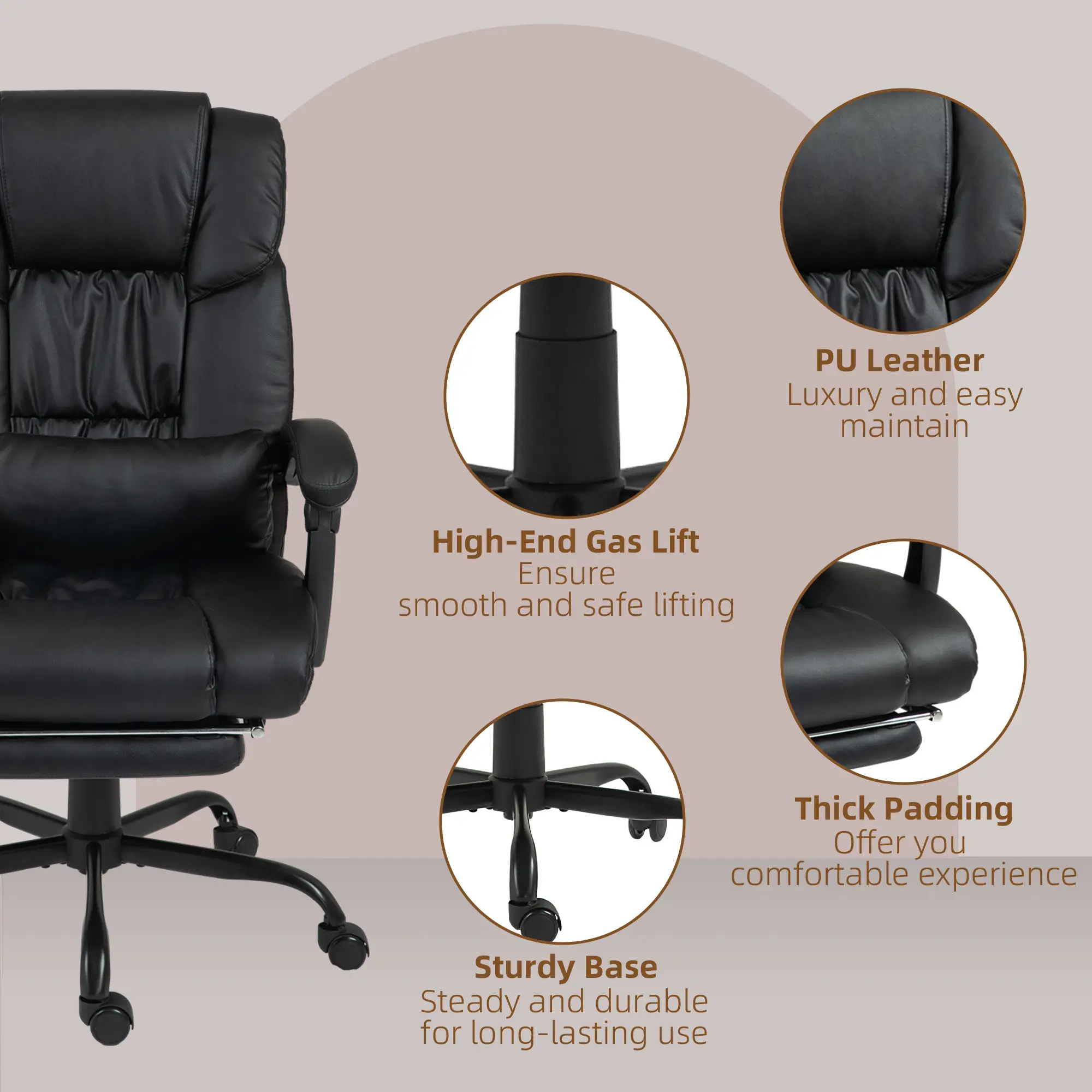6-Point Vibration Massage Chair, Height Adjustable, Reclining, Black - Image 8