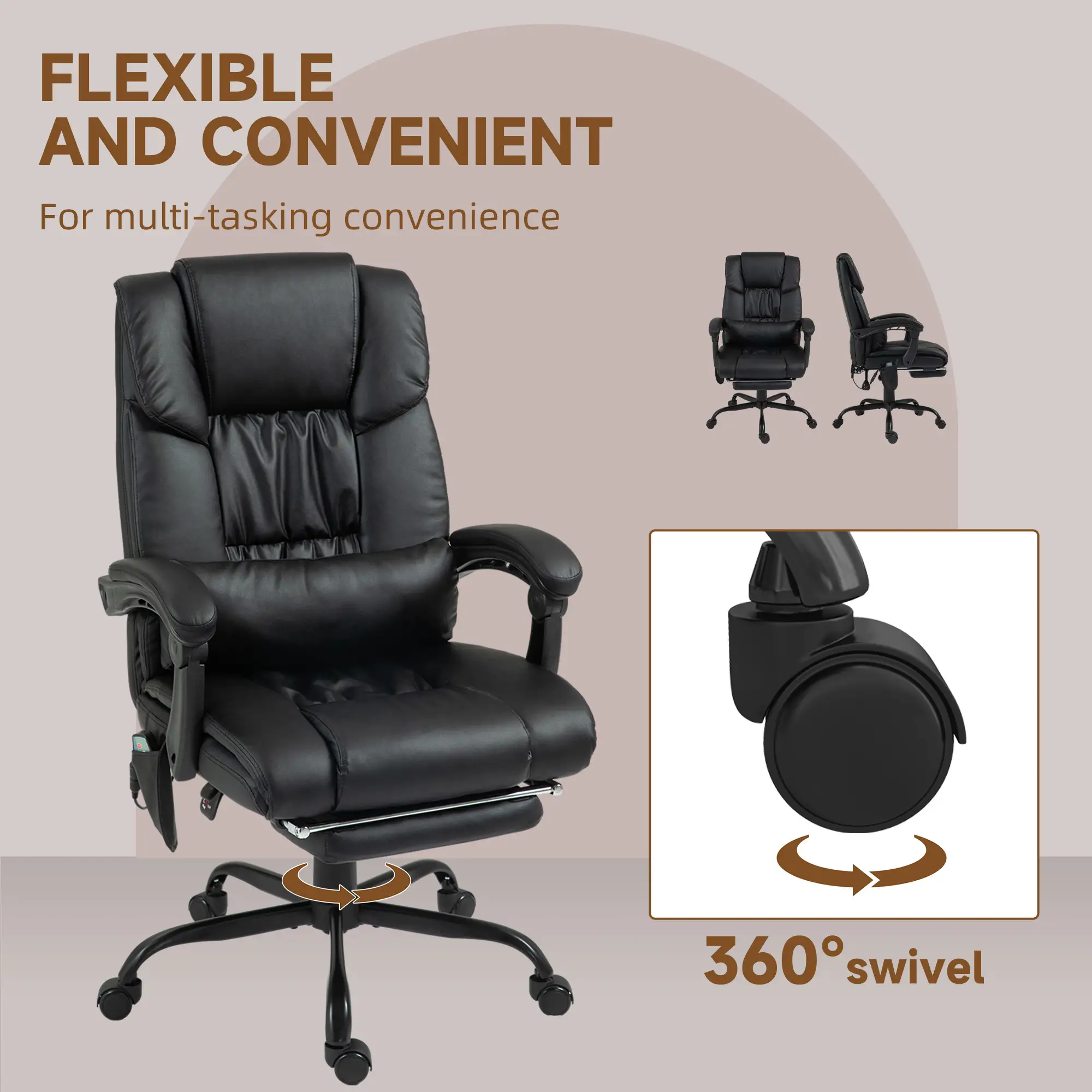 6-Point Vibration Massage Chair, Height Adjustable, Reclining, Black - Image 9