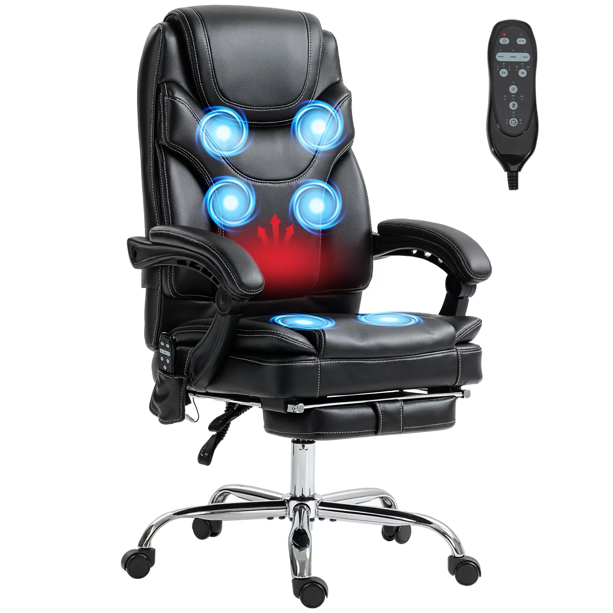 6 Point Vibration Massage Office Chair, PU Leather, Heated, Black