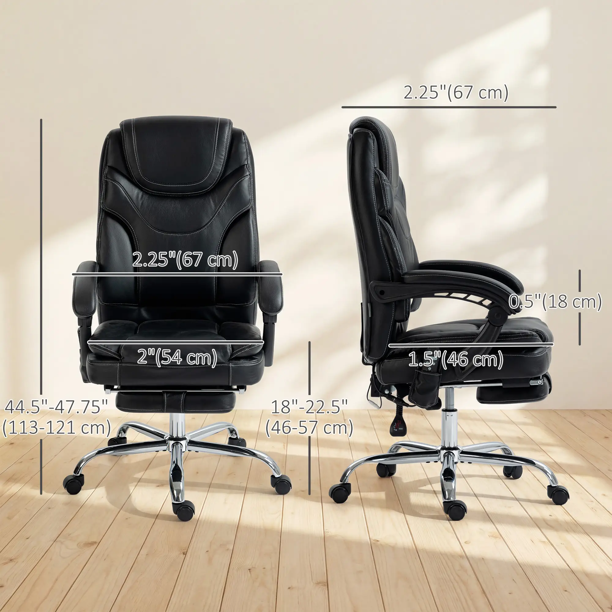 6 Point Vibration Massage Office Chair, PU Leather, Heated, Black - Image 3