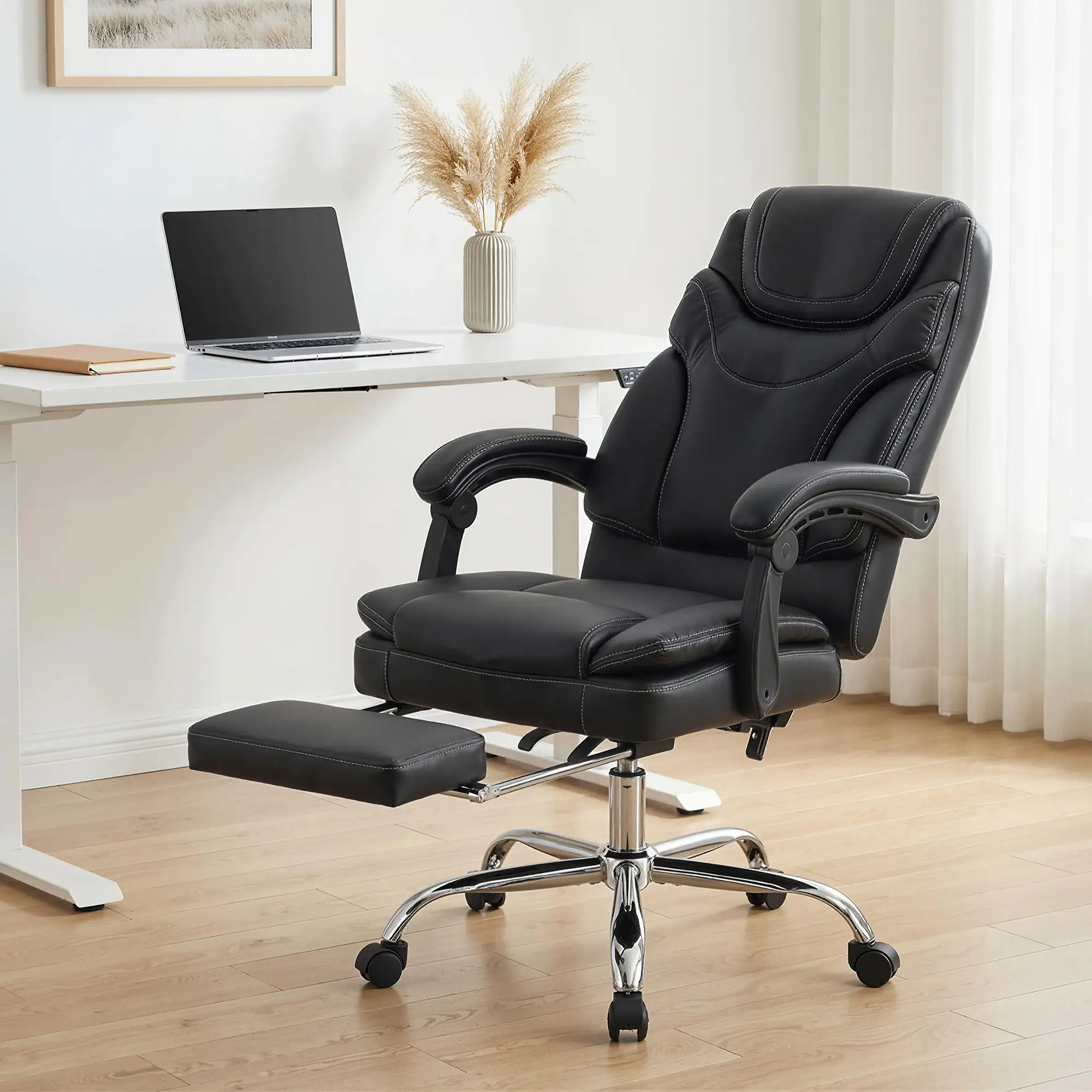 6 Point Vibration Massage Office Chair, PU Leather, Heated, Black - Image 8