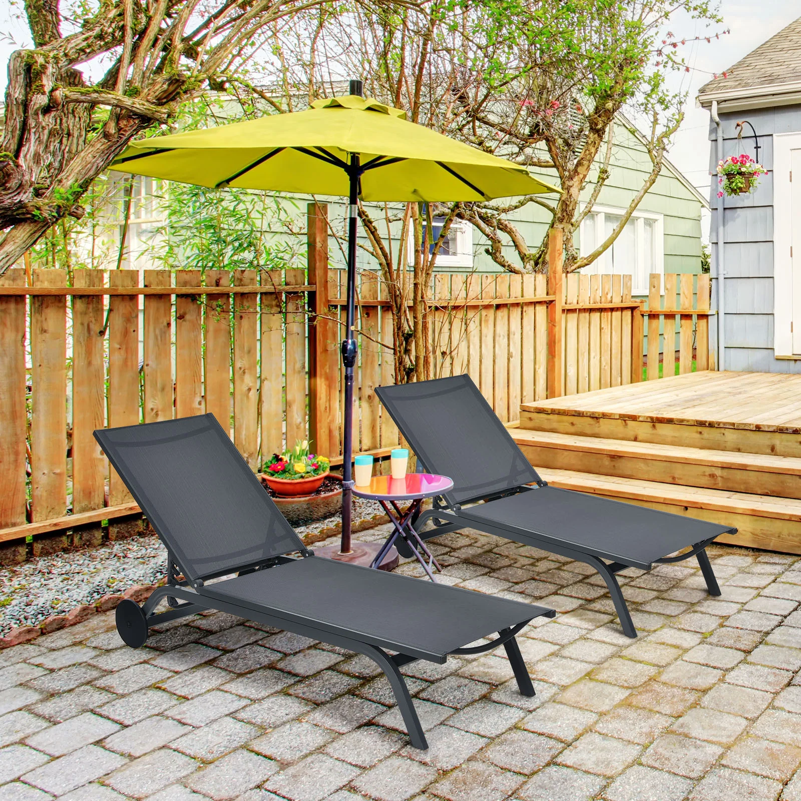 6-Position Adjustable Fabric Outdoor Patio Recliner Chair, Gray - Image 2