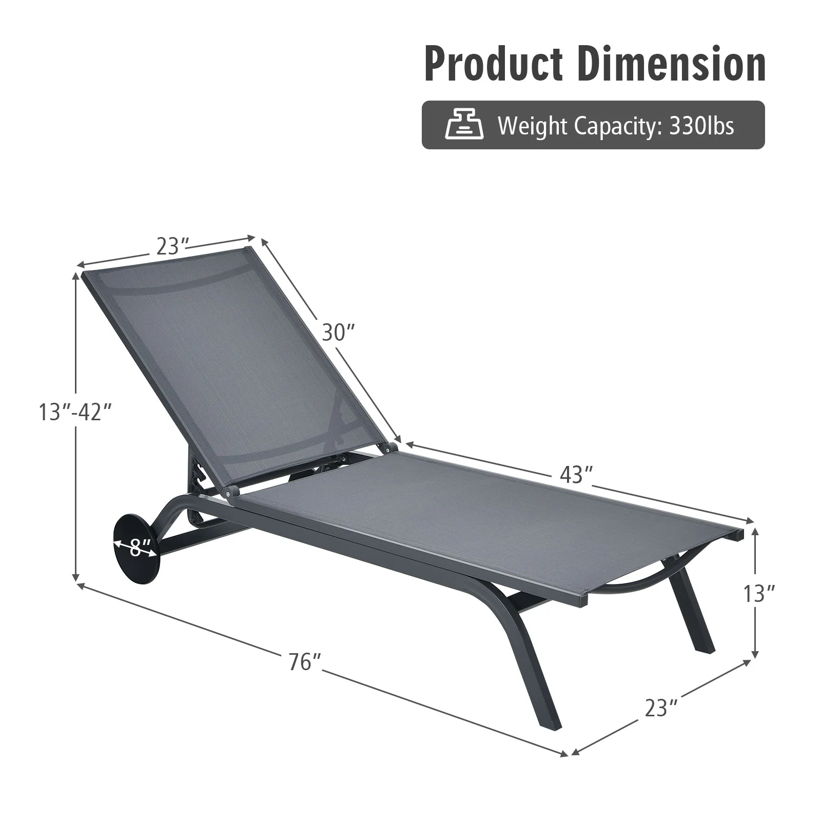 6-Position Adjustable Fabric Outdoor Patio Recliner Chair, Gray - Image 5