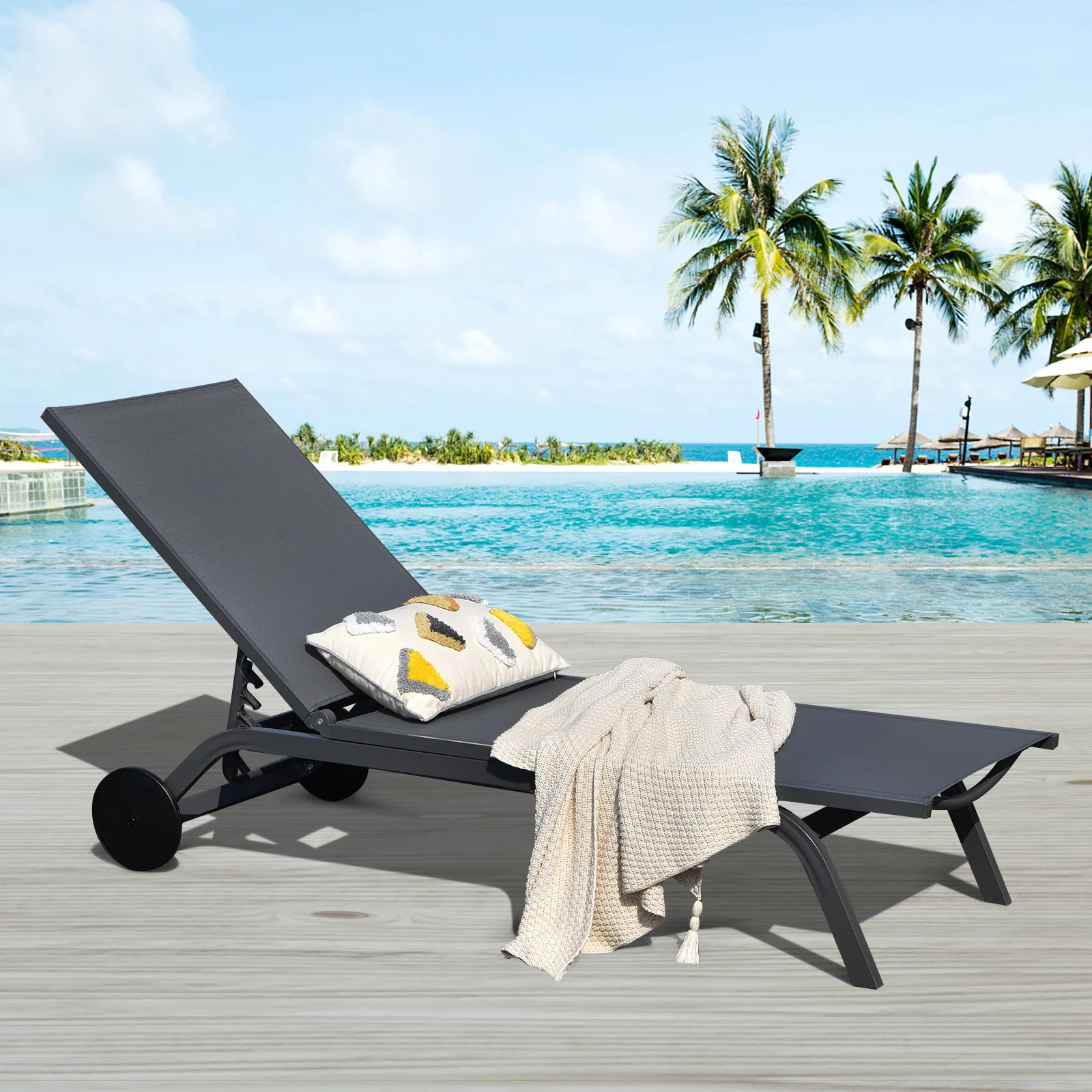 6-Position Adjustable Fabric Outdoor Patio Recliner Chair, Gray - Image 6
