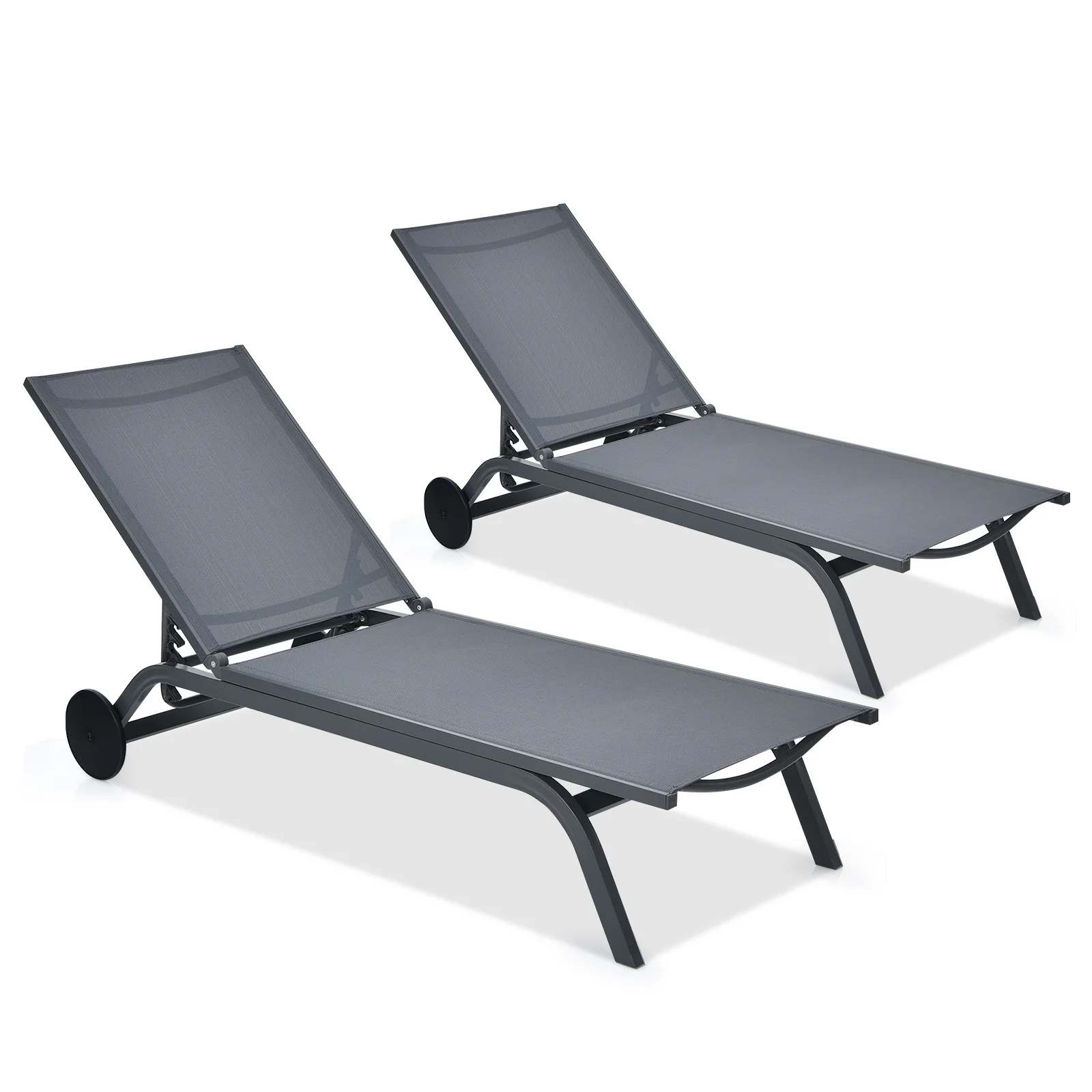 6-Position Adjustable Fabric Outdoor Patio Recliner Chair, Gray - Image 7