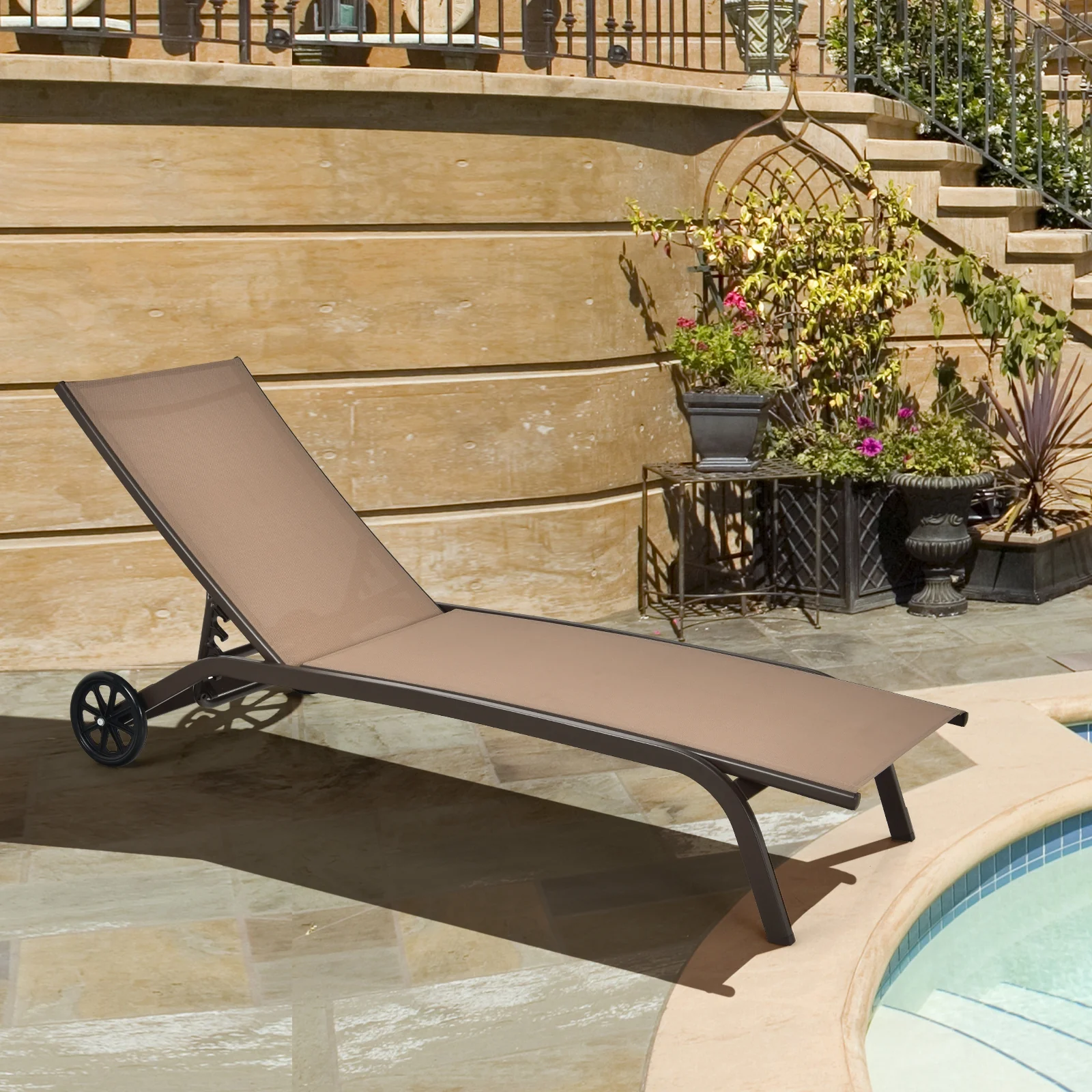 6-Position Adjustable Outdoor Chaise Recliner, Brown - Image 7