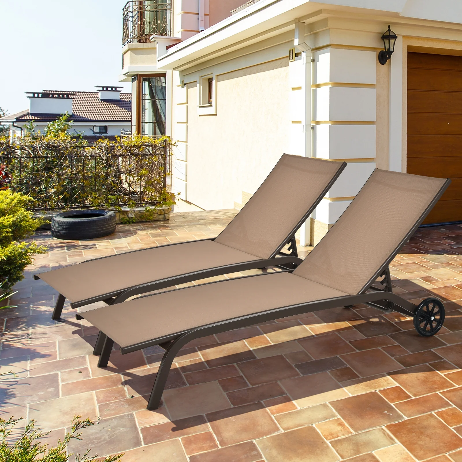 6-Position Adjustable Outdoor Chaise Recliner, Brown - Image 8