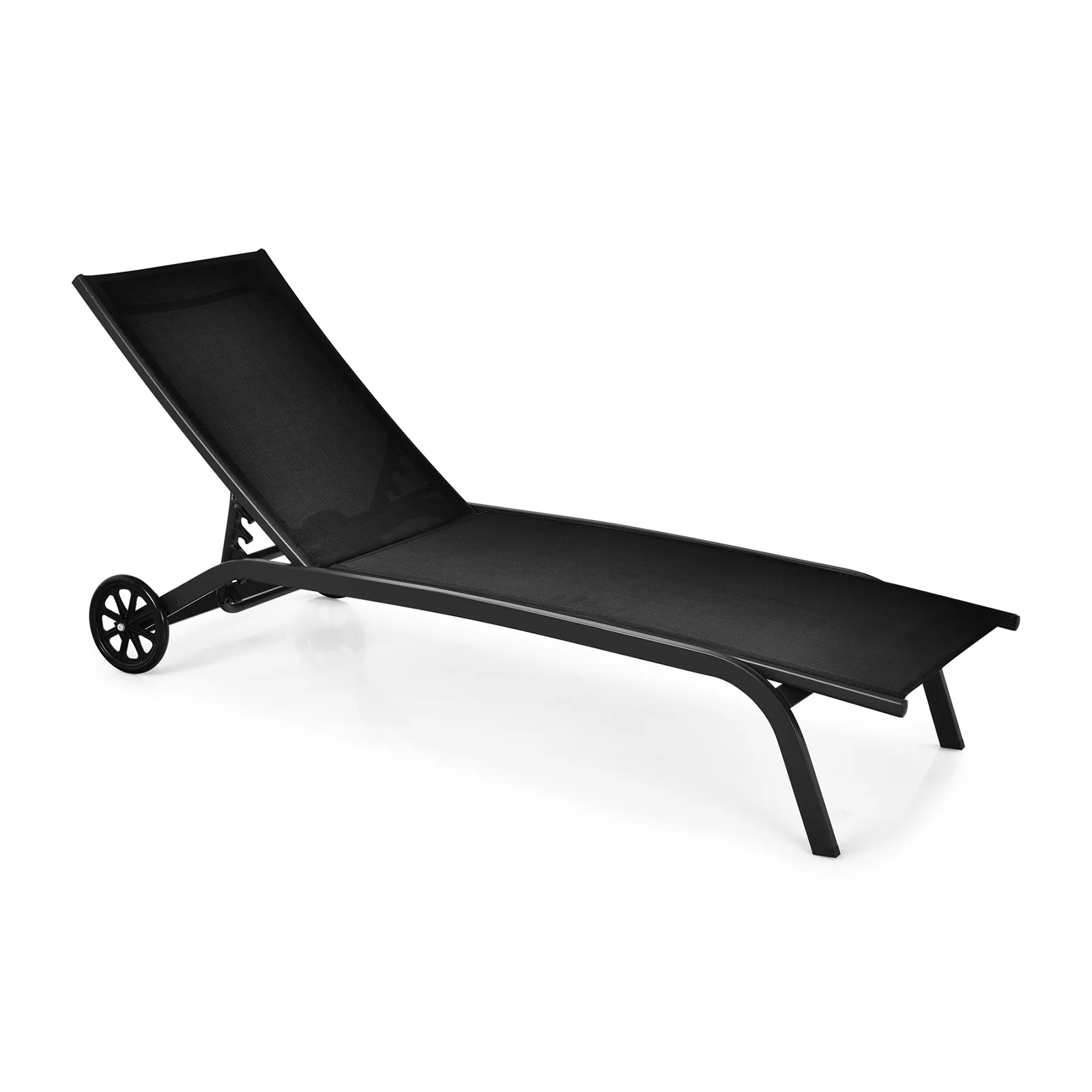 6-Position Adjustable Outdoor Chaise Recliner With Wheels, Black