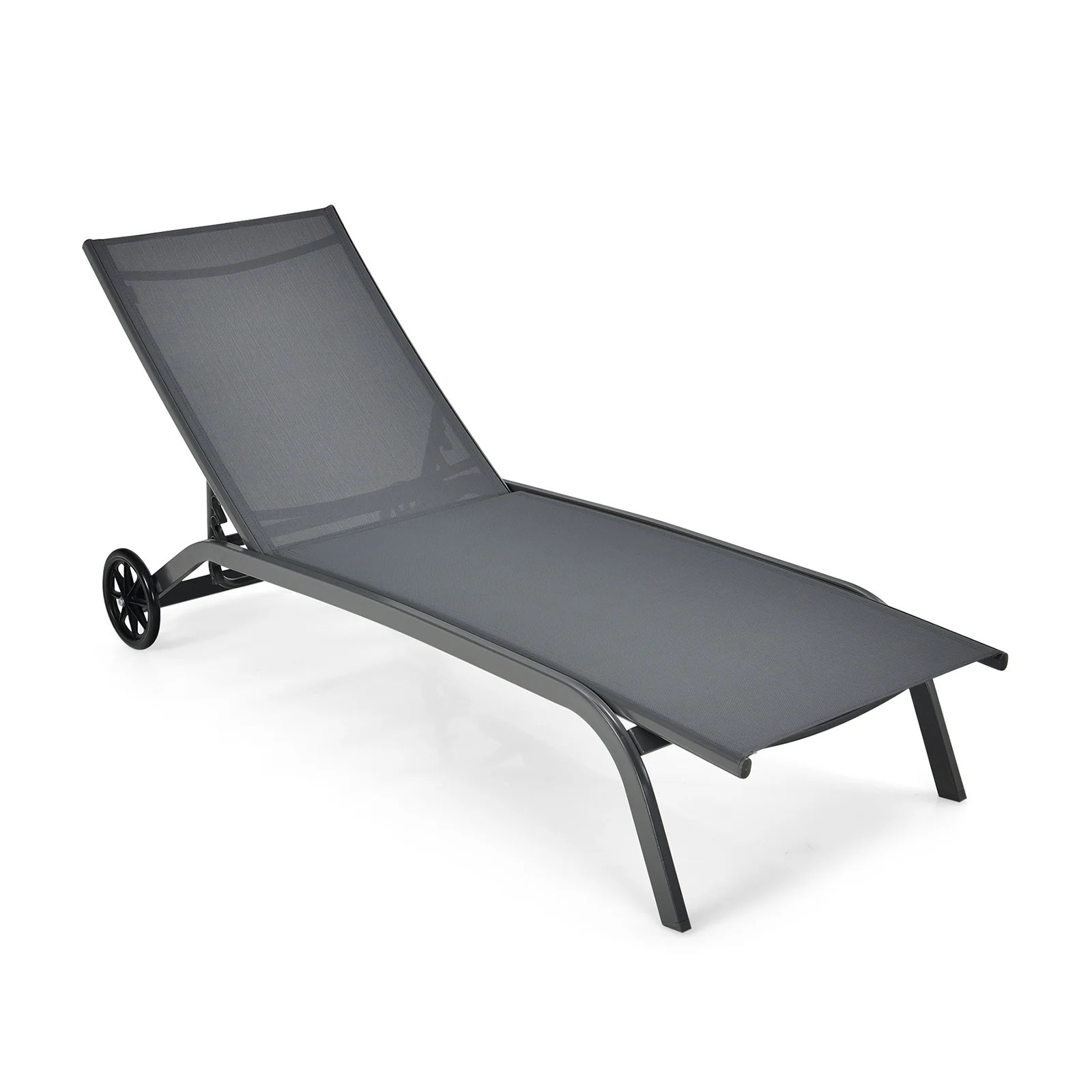 6-Position Adjustable Outdoor Chaise Recliner With Wheels, Gray - Image 4