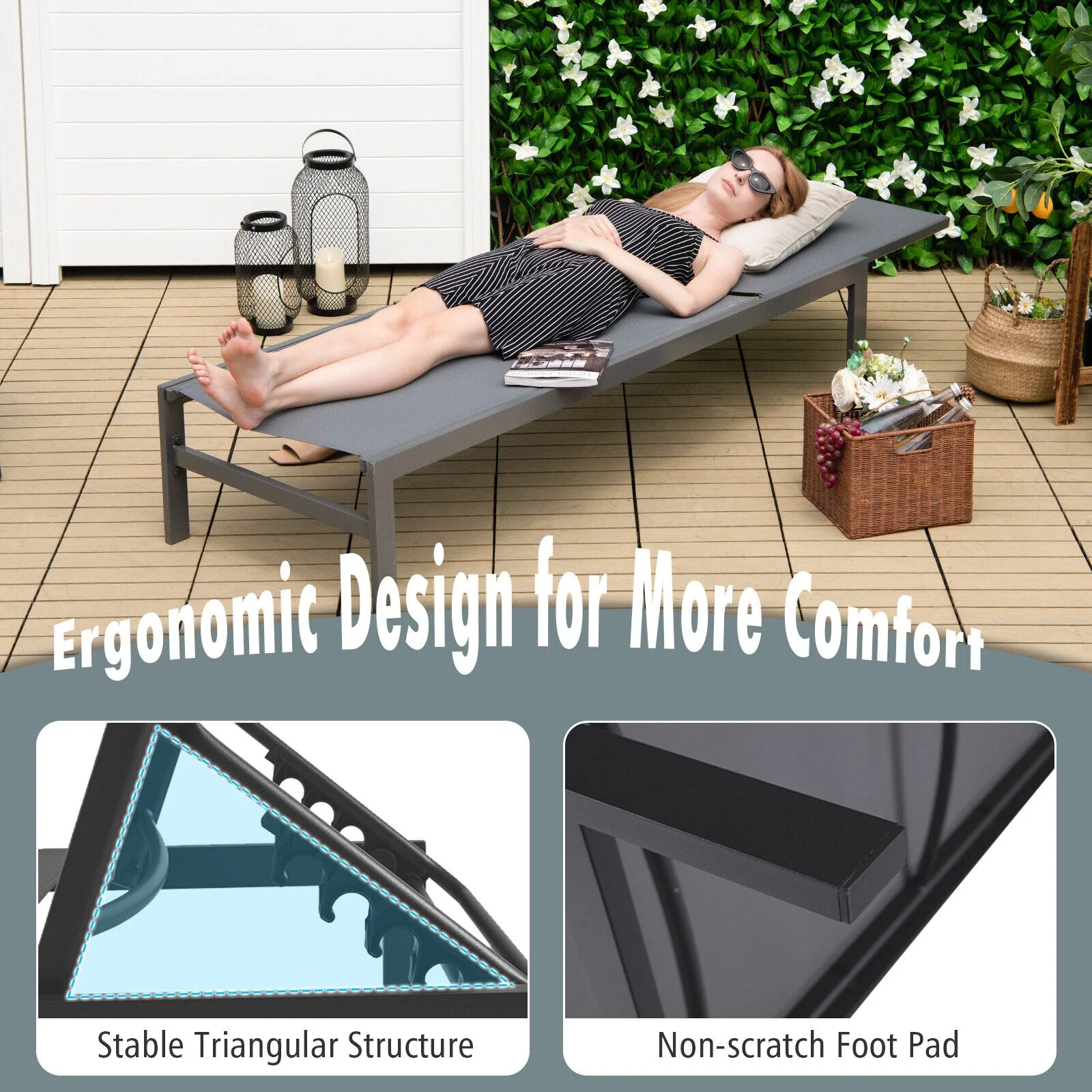 6-Position Chaise Lounge Chair, Rustproof Aluminium Frame, Gray - Image 9