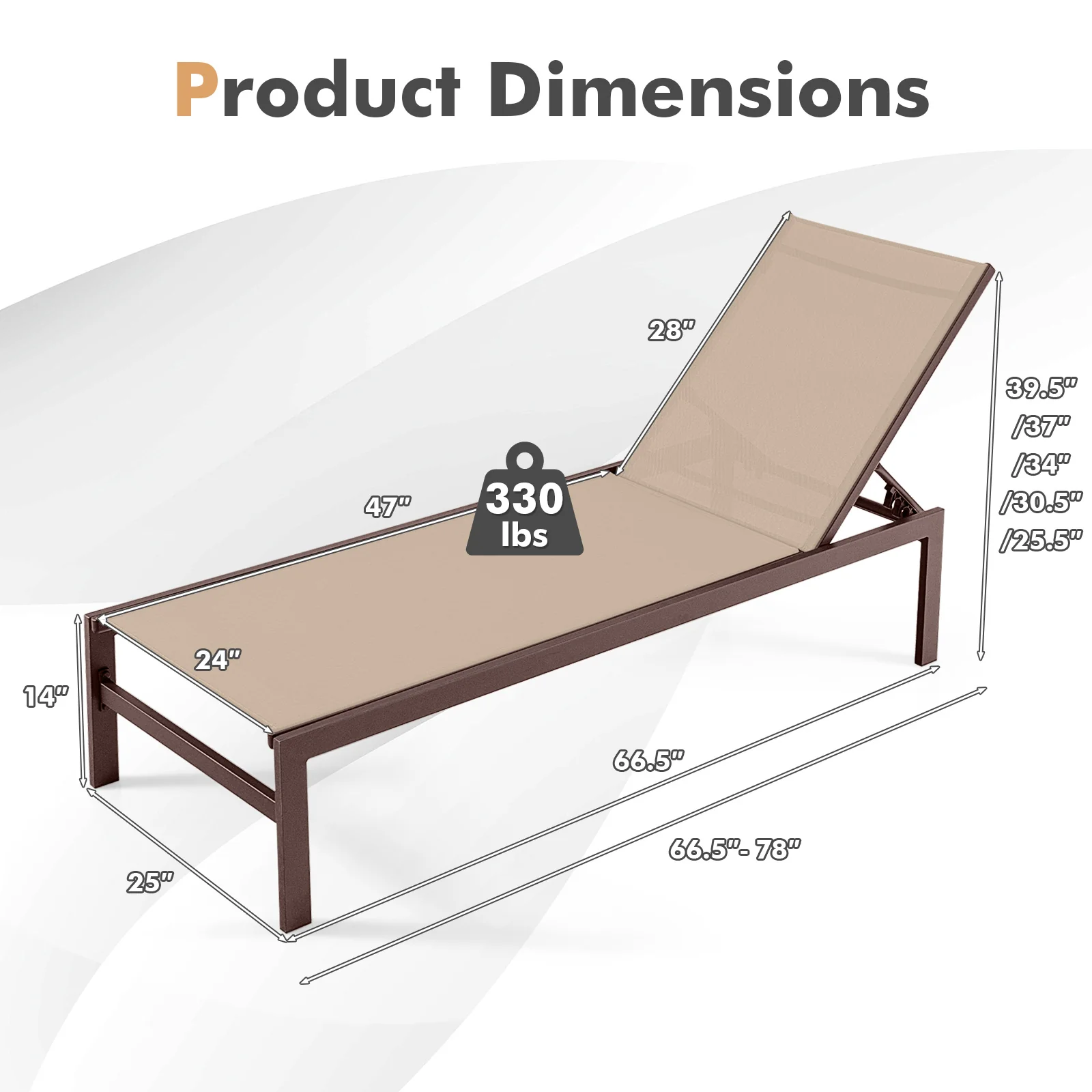 6-Position Chaise Lounge, Rustproof Aluminium Frame, Brown - Image 5