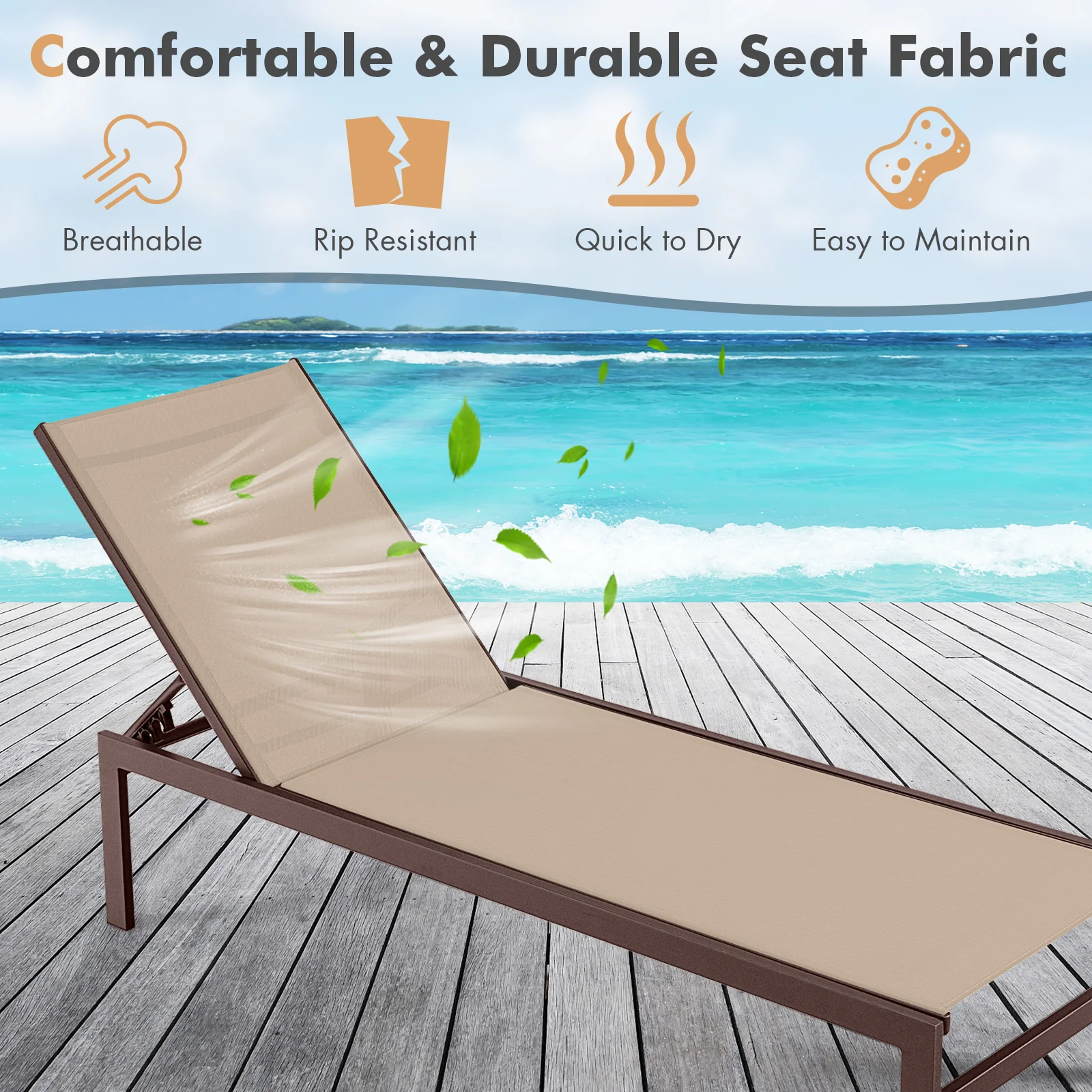 6-Position Chaise Lounge, Rustproof Aluminium Frame, Brown - Image 8