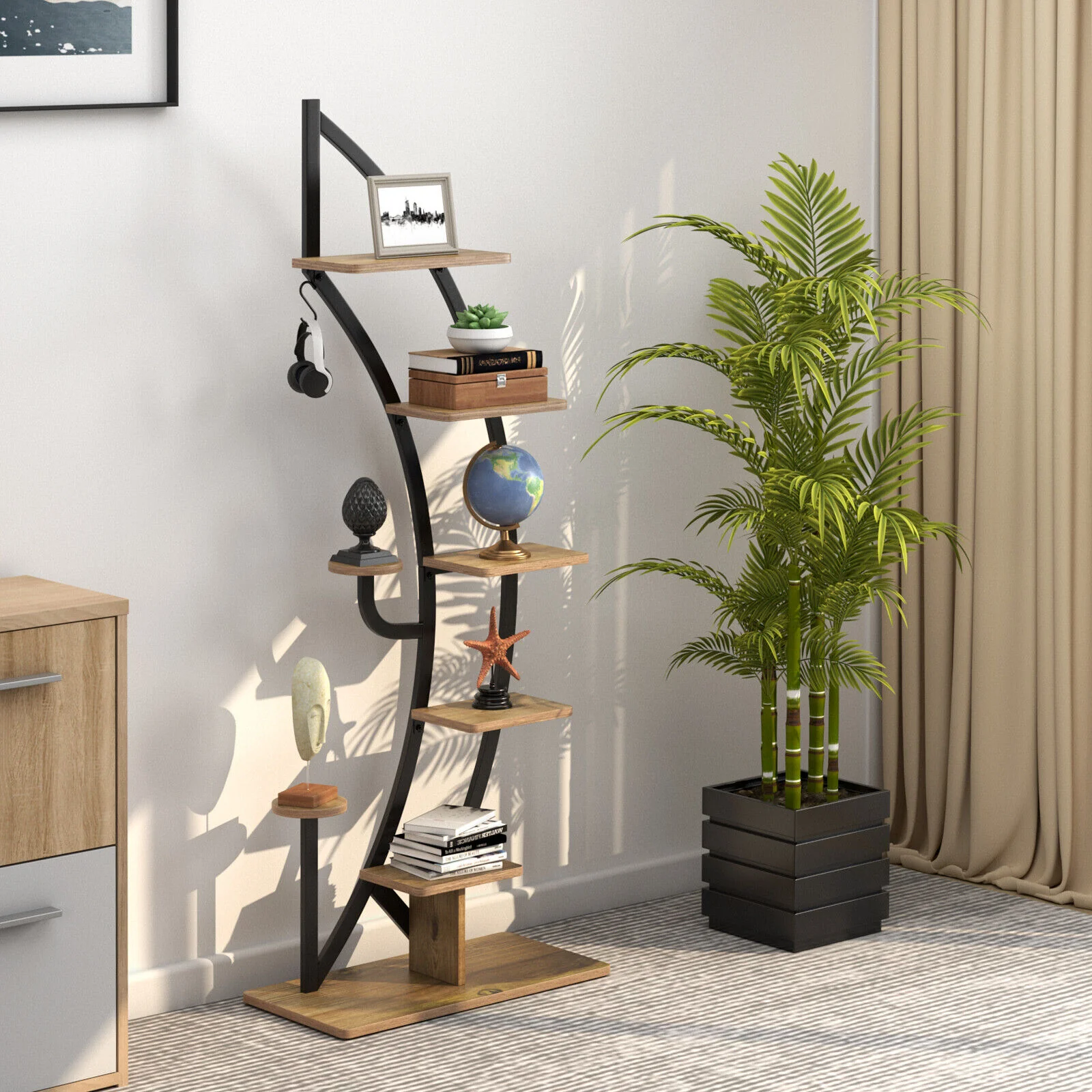 6 Tier 9 Potted Metal Plant Stand Holder, Natural - Image 2
