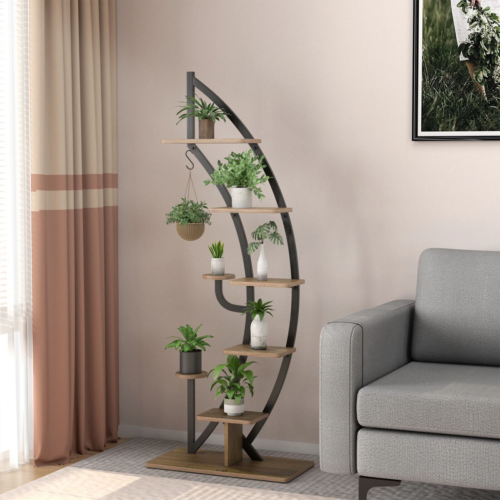 6 Tier 9 Potted Metal Plant Stand Holder, Natural - Image 3