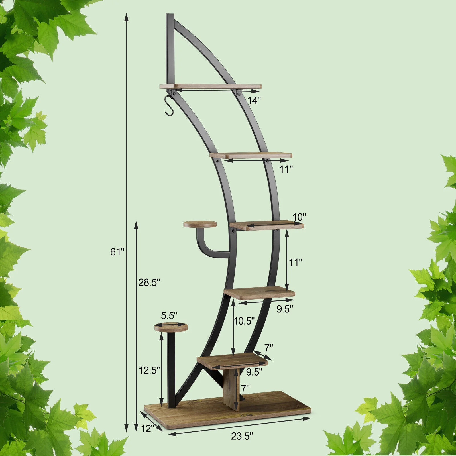 6 Tier 9 Potted Metal Plant Stand Holder, Natural - Image 5