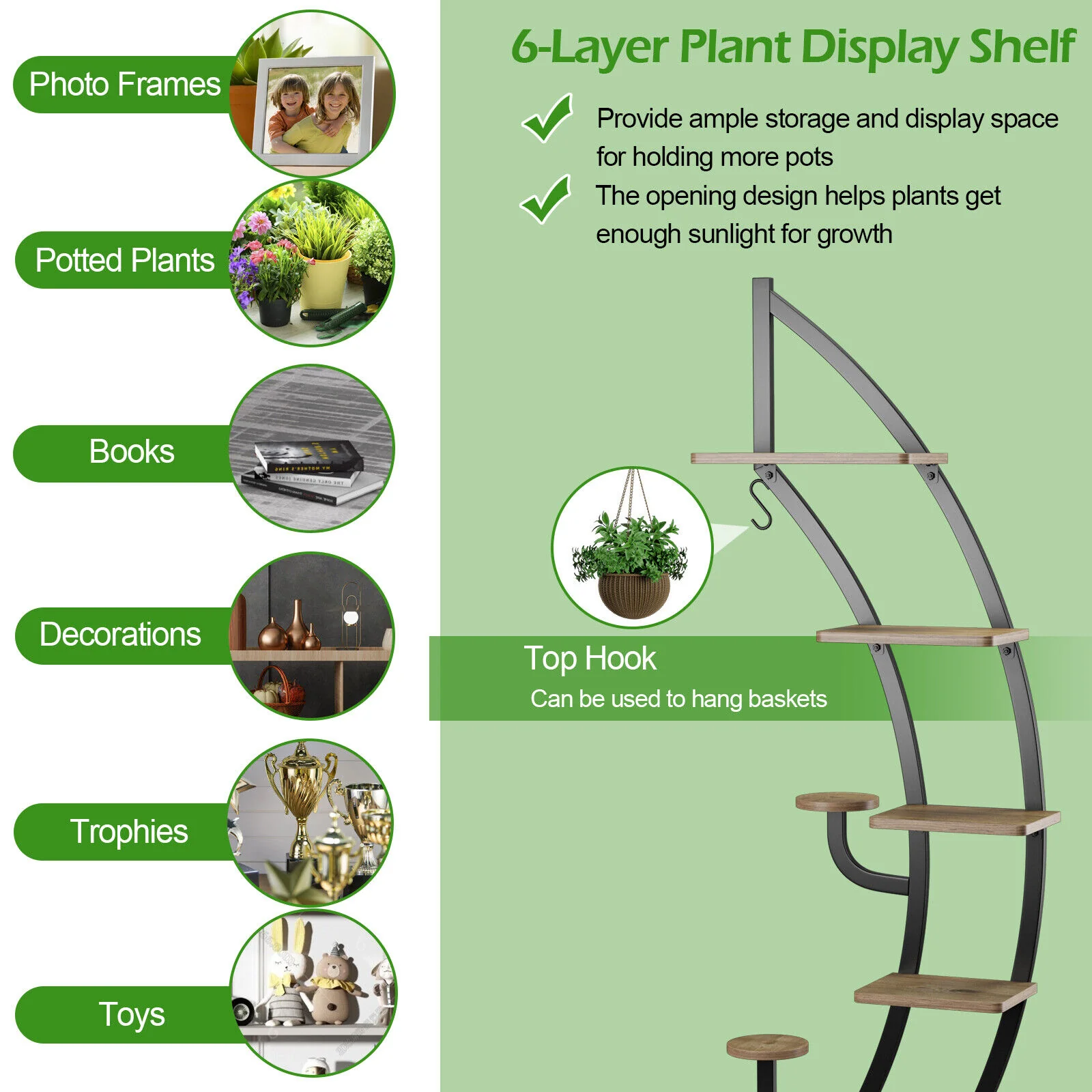 6 Tier 9 Potted Metal Plant Stand Holder, Natural - Image 7