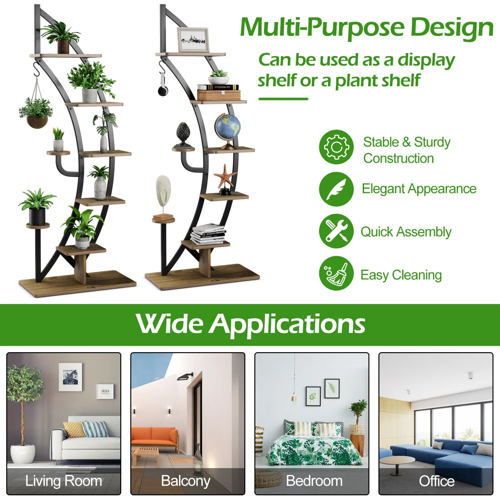 6 Tier 9 Potted Metal Plant Stand Holder, Natural - Image 8