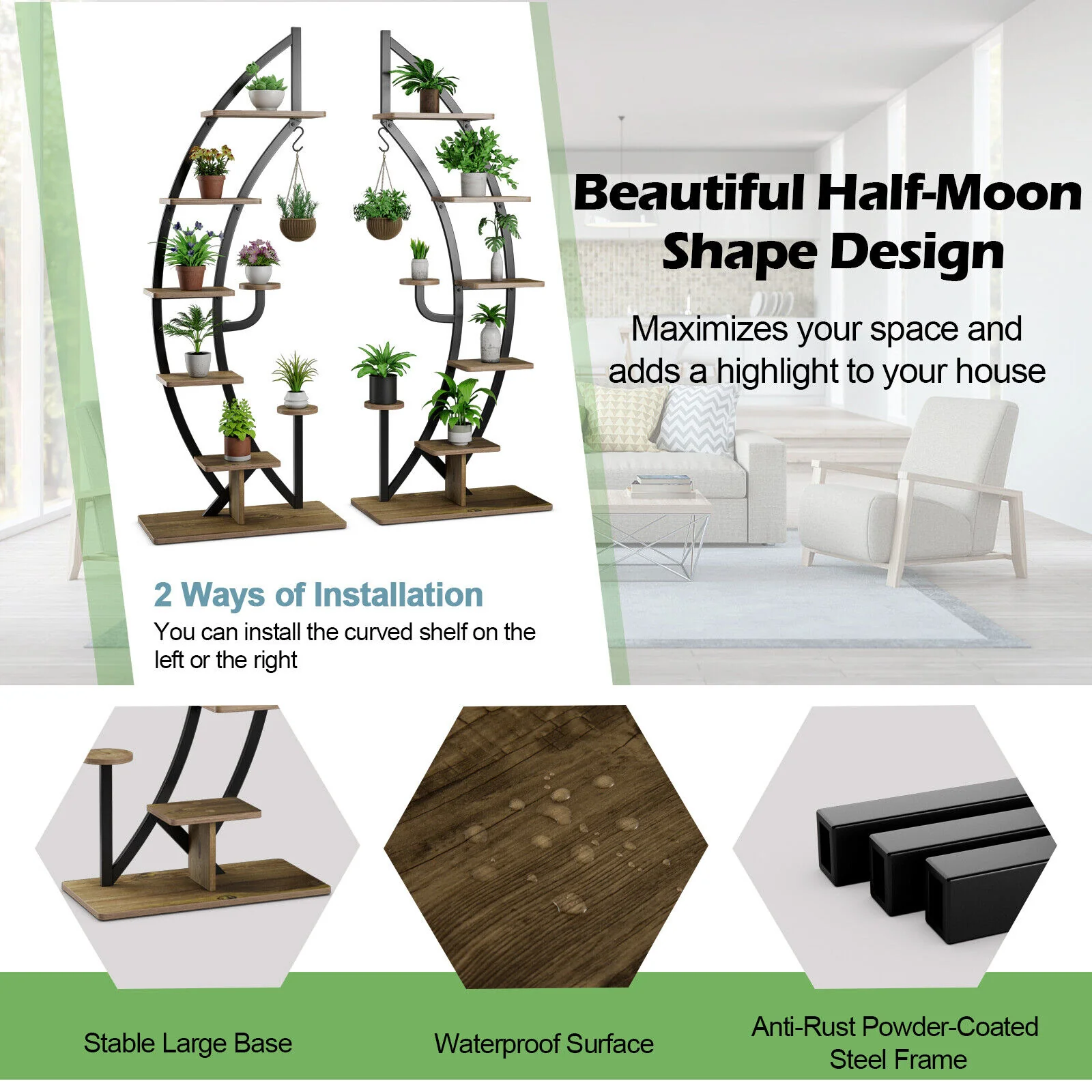 6 Tier 9 Potted Metal Plant Stand Holder, Natural - Image 9